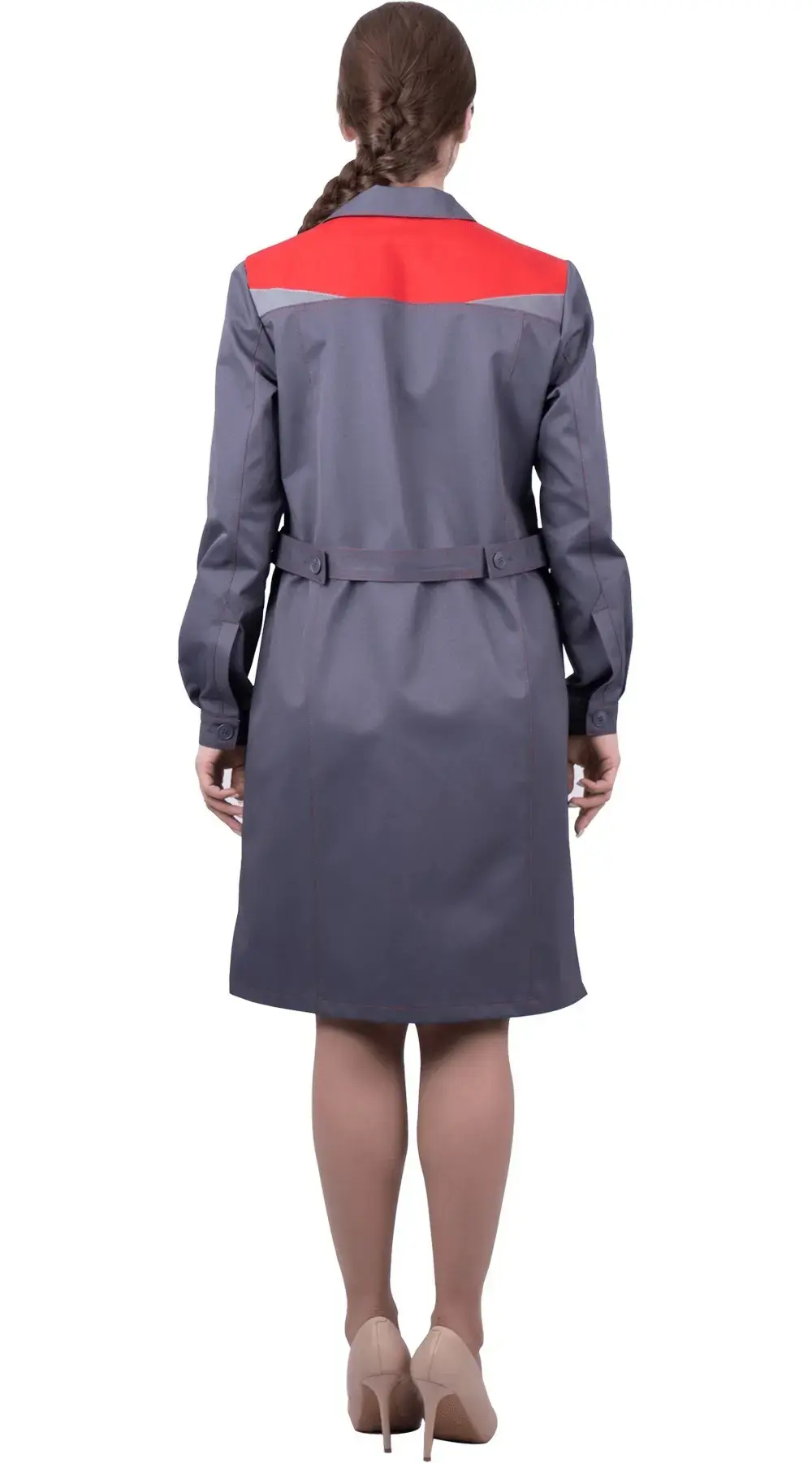 Халат рабочий женский летний RONTA HL8  темно-серый, красный