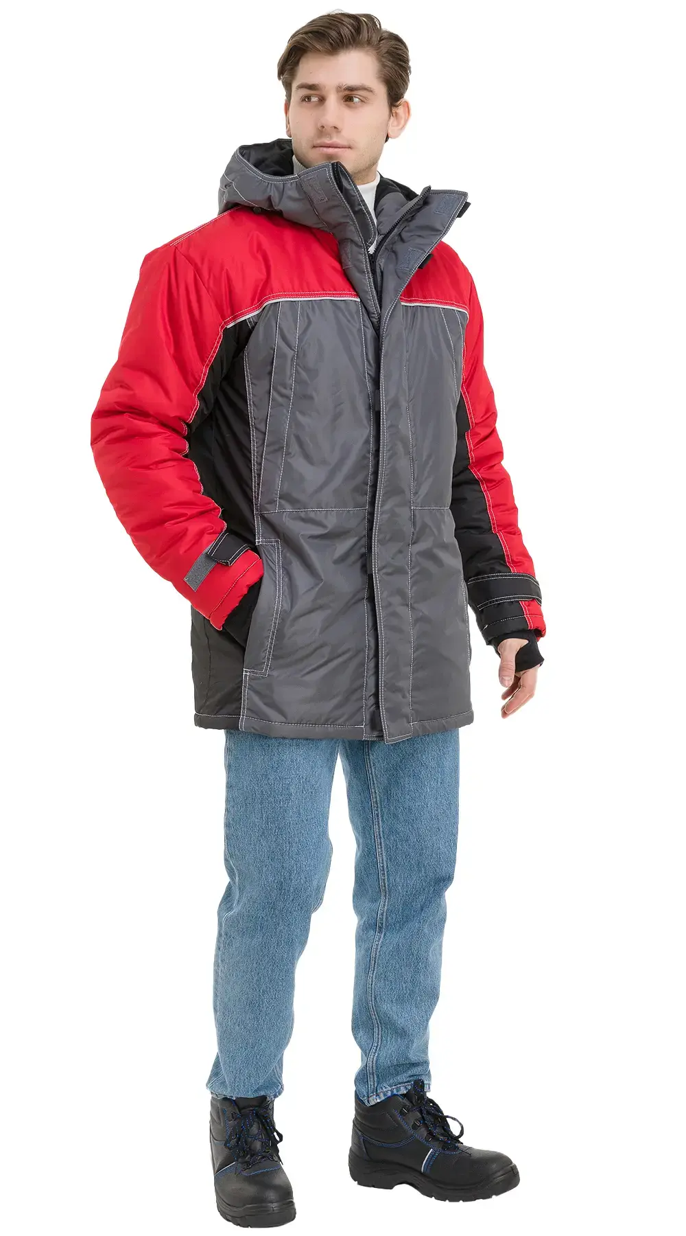 Куртка рабочая мужская зимняя утепленная RONTA KR930 темно-серая, черная, красная