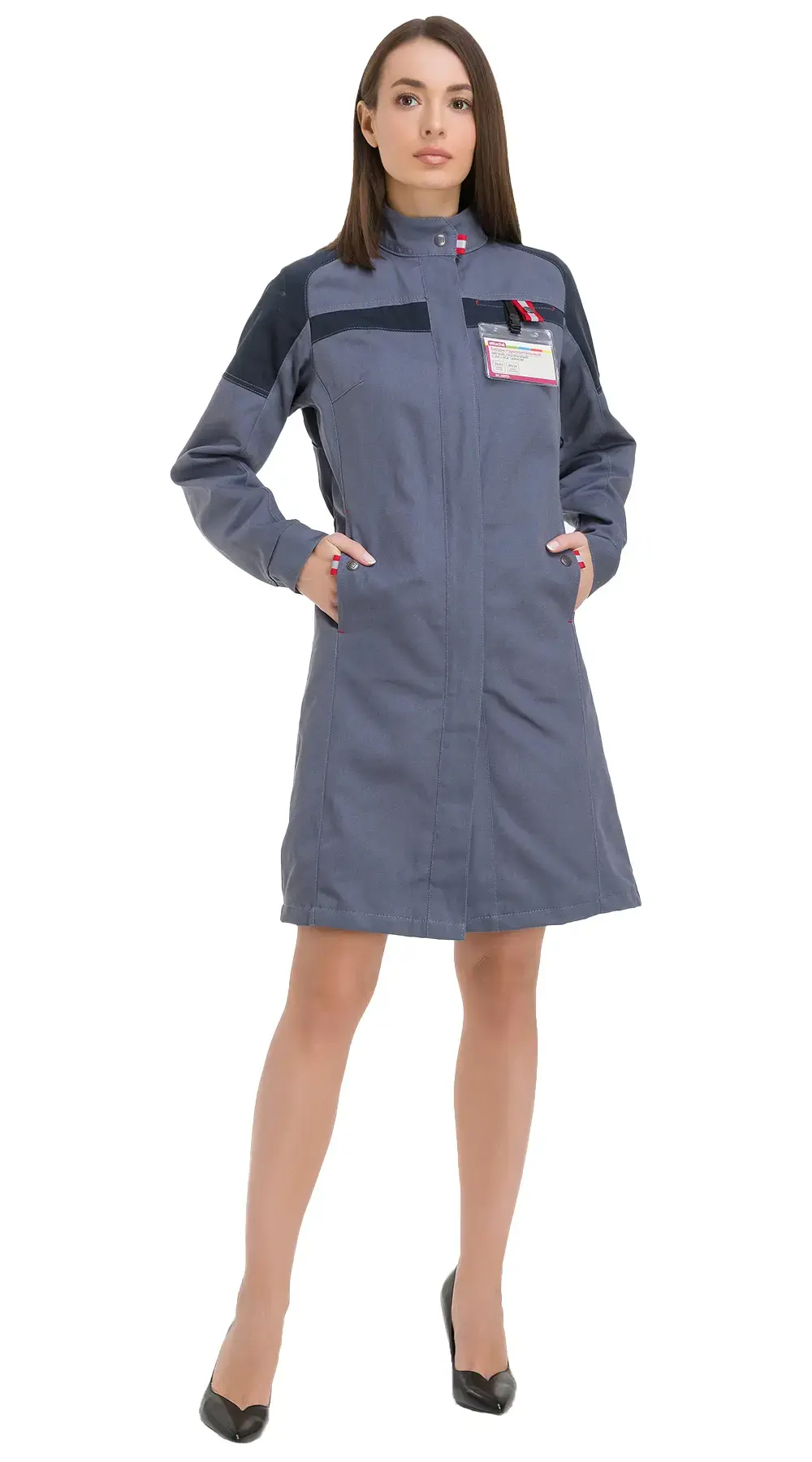 Халат женский летний "Леди Технолог" (светло-серый/темно-серый)