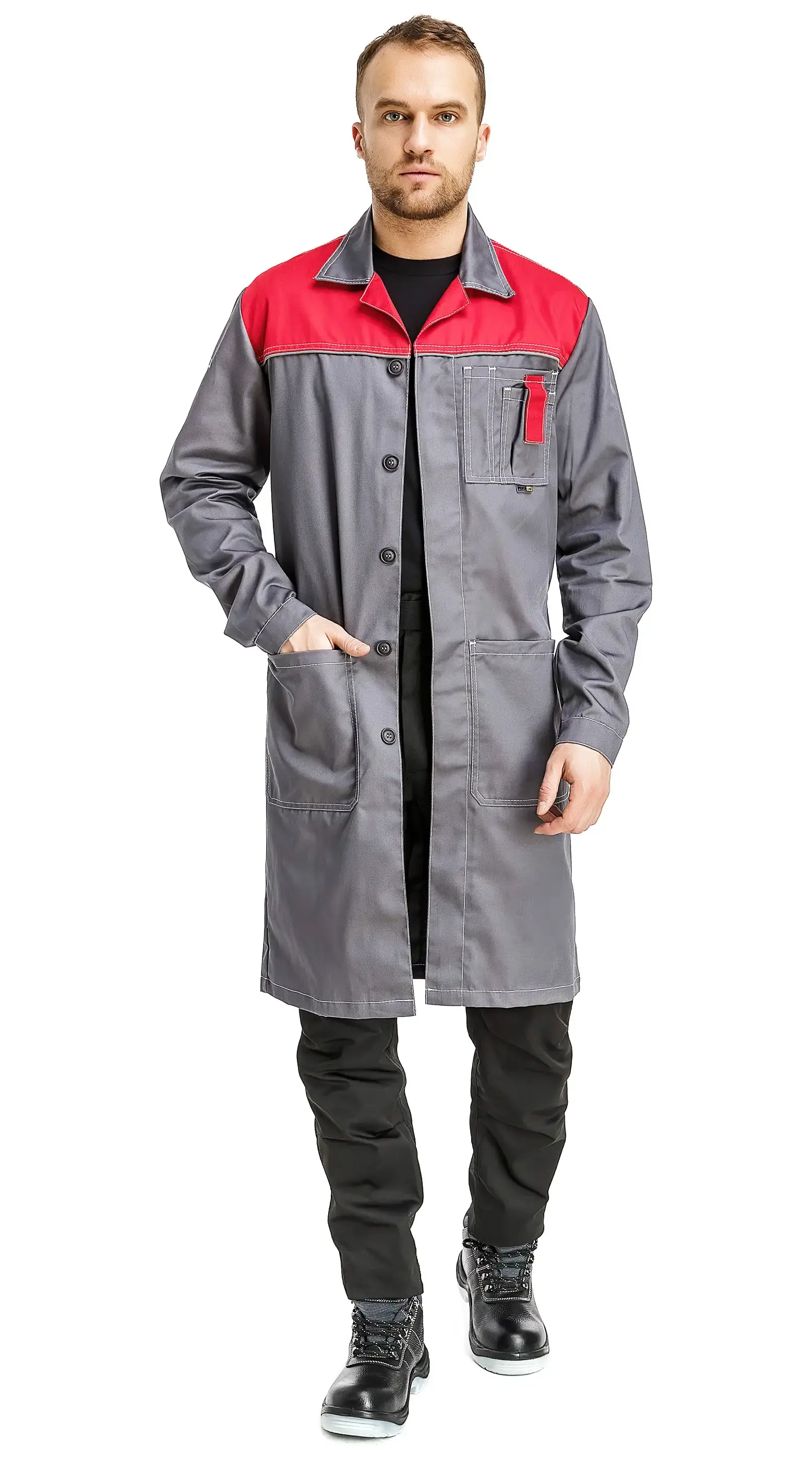 Халат рабочий мужской летний RONTA HL102 темно-серый, красный