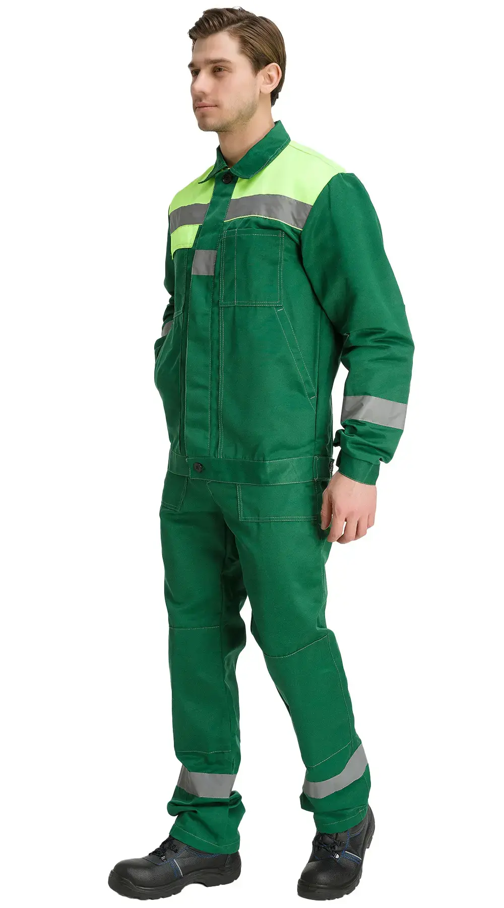 Костюм рабочий мужской летний RONTA KS811 с брюками темно-зеленый, лаймовый