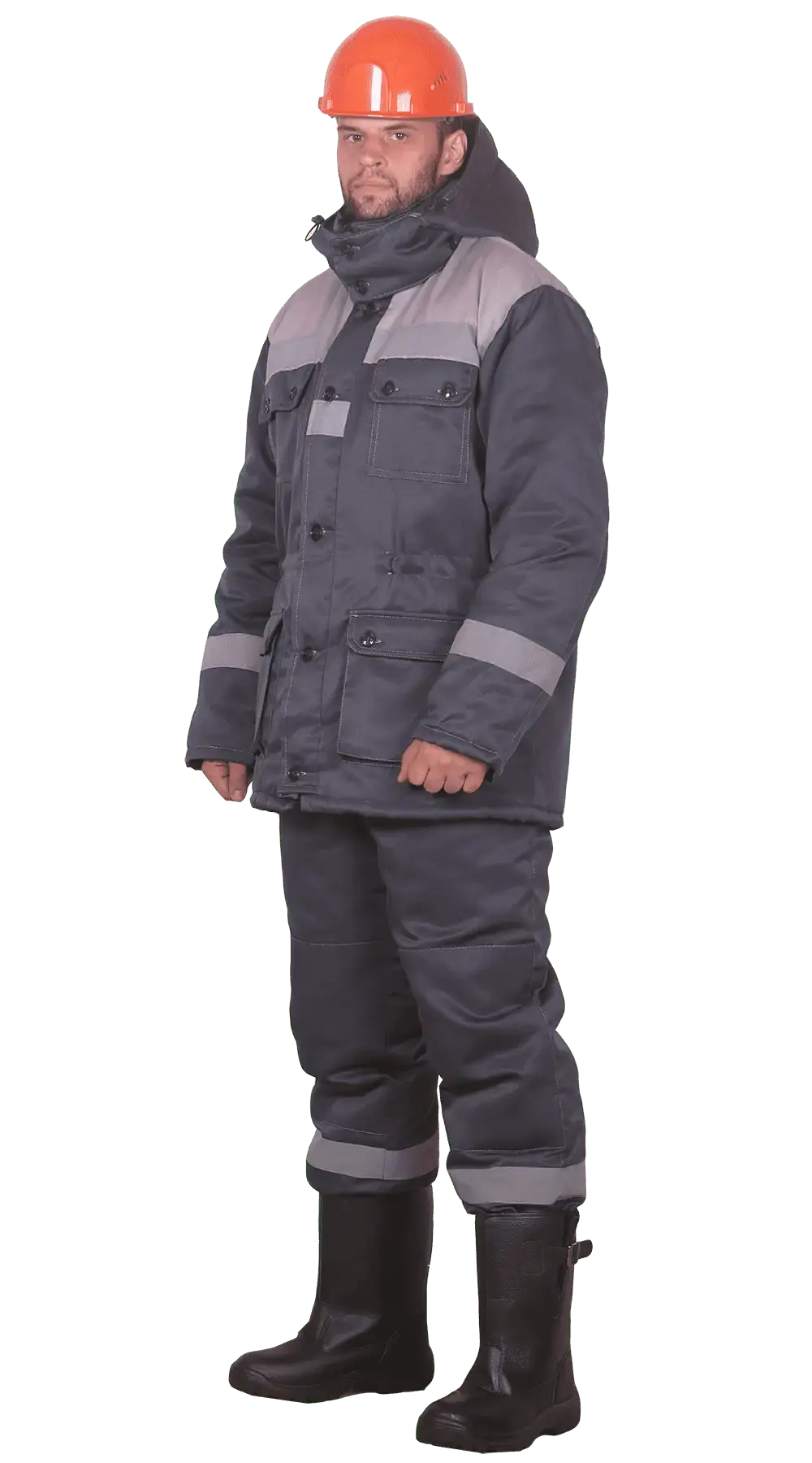 Костюм рабочий мужской утепленный зимний RONTA KS241SS с полукомбинезом темно-серый, светло-серый
