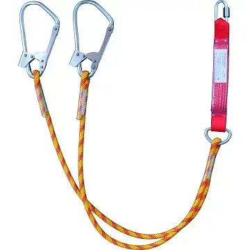 Двойной строп из каната с амортизатором,с 2-мя большими монтажными и 1-им соединительным карабином