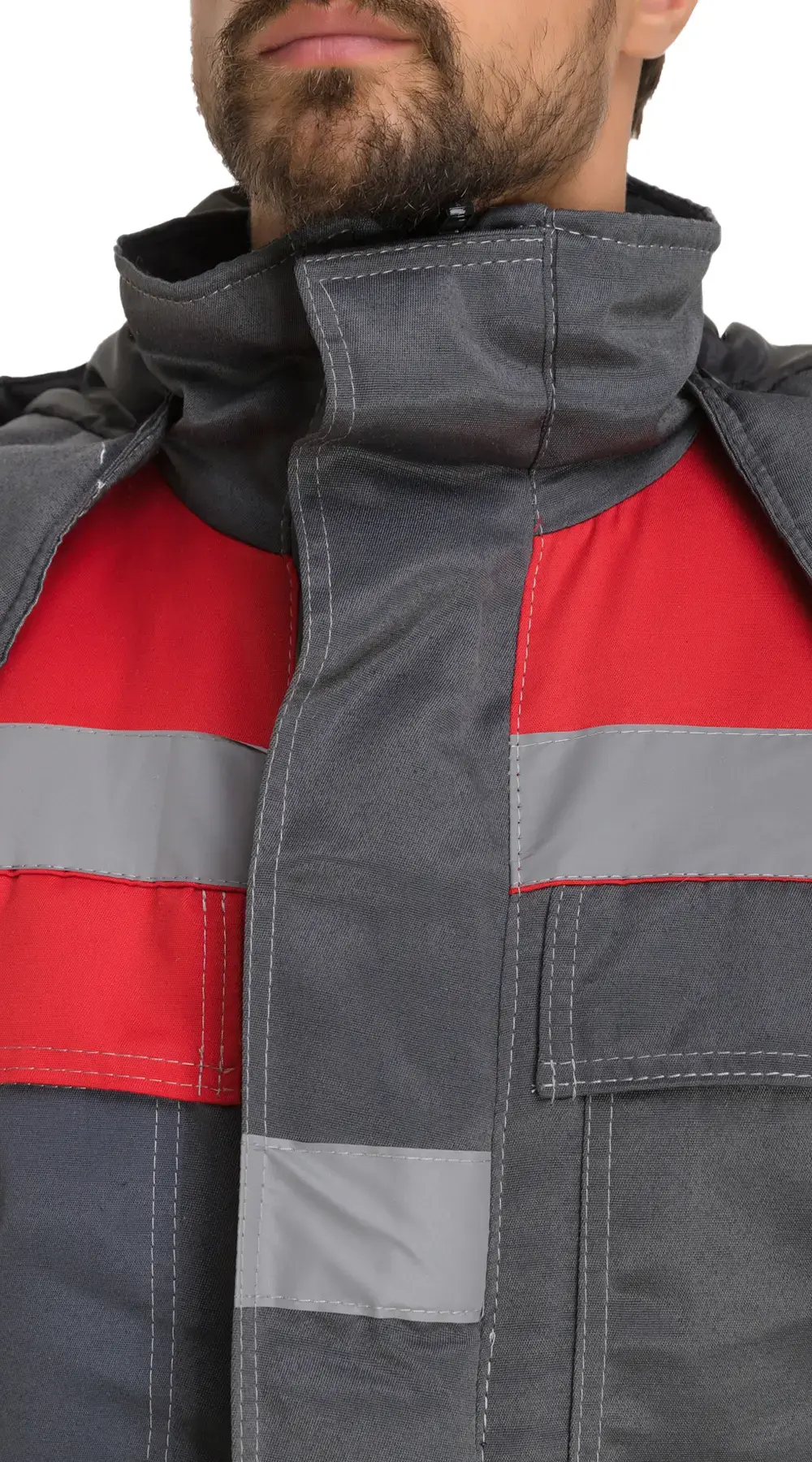 Костюм рабочий мужской утепленный зимний RONTA KS242 с полукомбинезоном темно-серый, красный