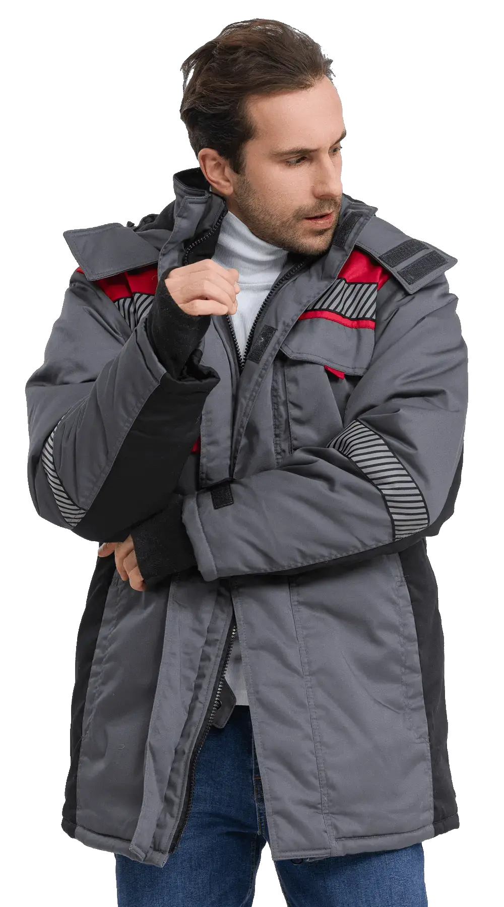 Куртка рабочая мужская зимняя утепленная RONTA KR585 с СОП темно-серая, черная, красная