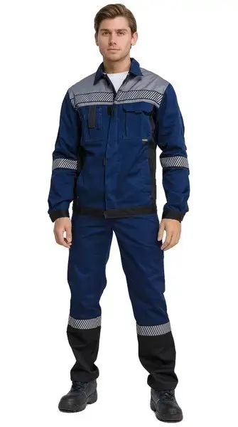 Костюм рабочий мужской летний RONTA KS262 с полукомбинезоном темно-синий, серый, черный