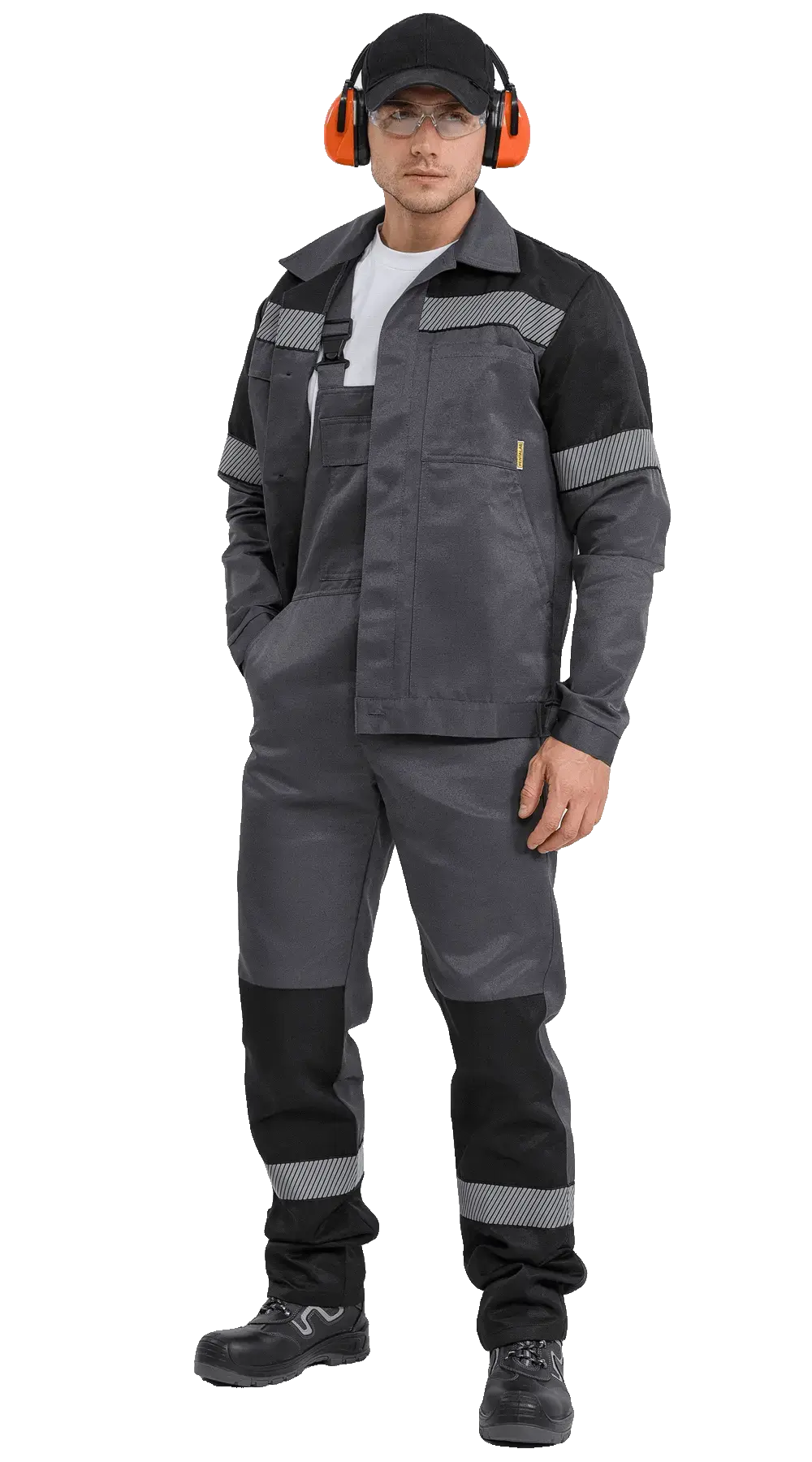 Костюм рабочий мужской летний RONTA KS812 с полукомбинезоном темно-серый, черный