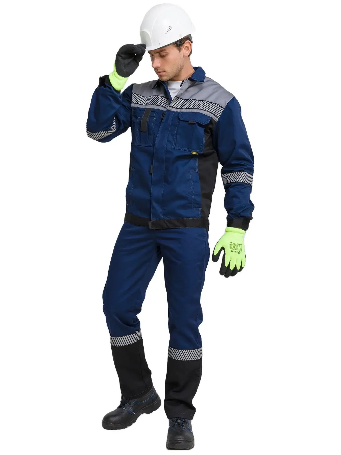 Костюм рабочий мужской летний RONTA KS262 с полукомбинезоном темно-синий, серый, черный