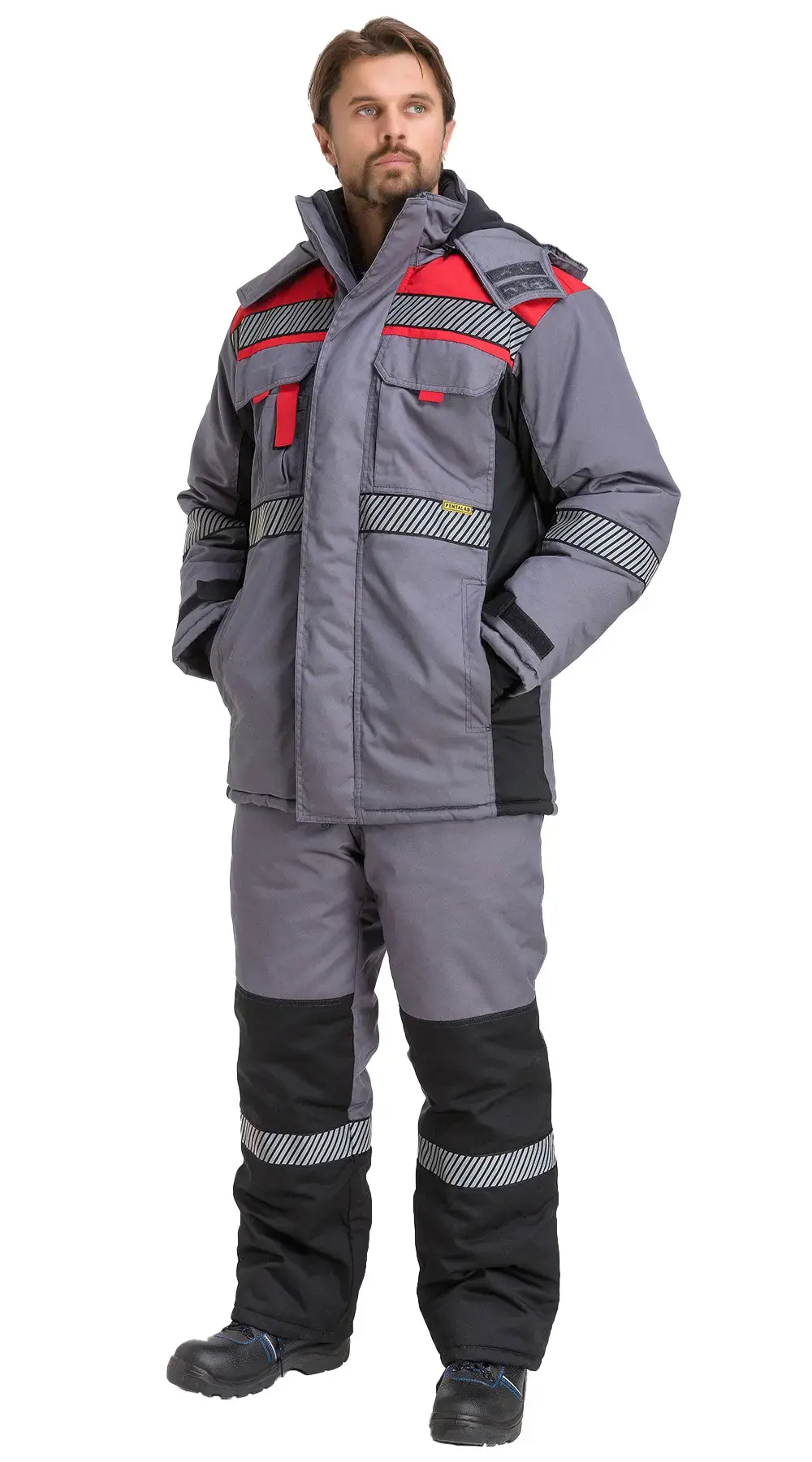 Костюм рабочий мужской утепленный зимний RONTA KS581 с СОП темно-серый, красный, черный