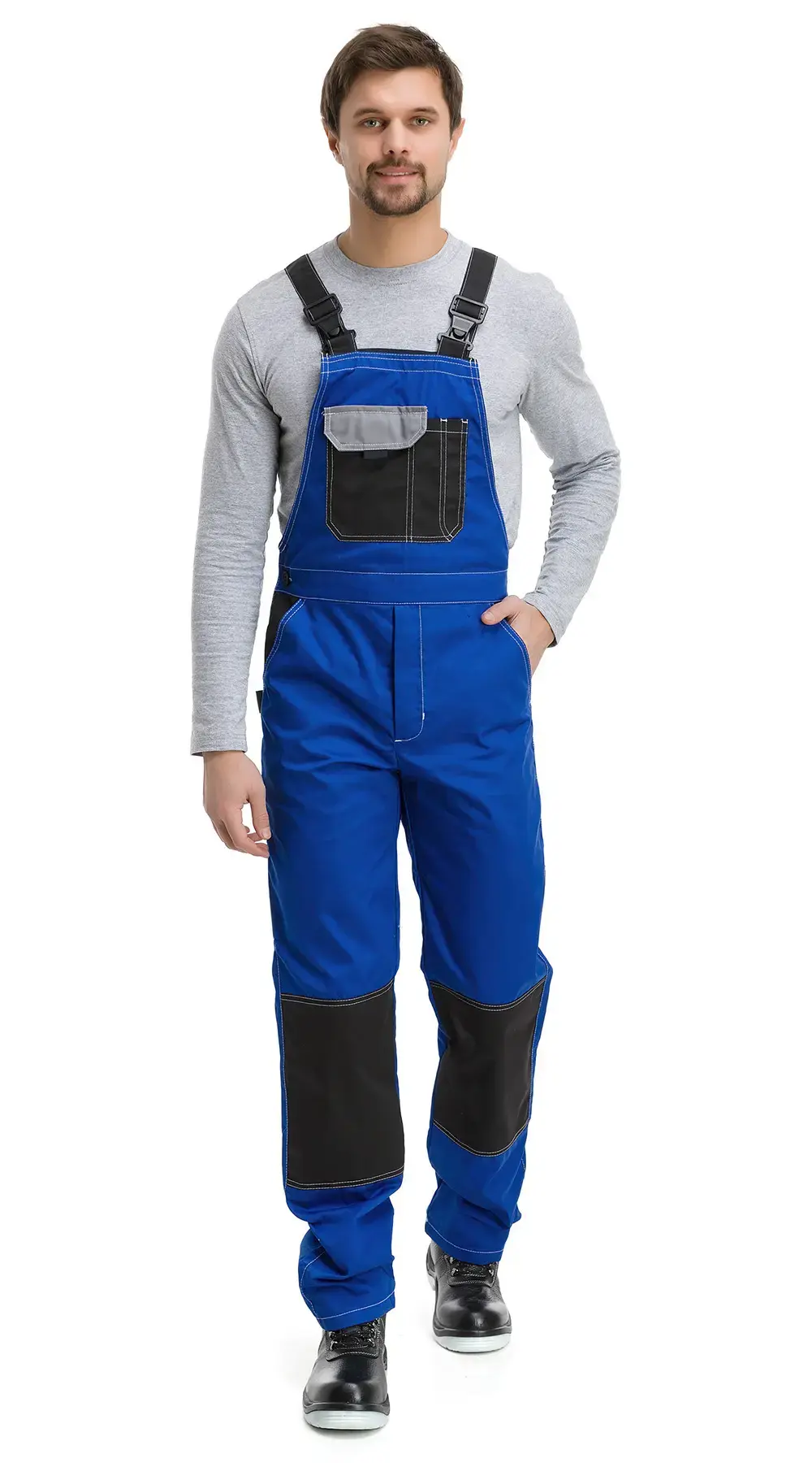 Костюм рабочий мужской летний RONTA KS212 с полукомбинезоном васильковый, серый, черный