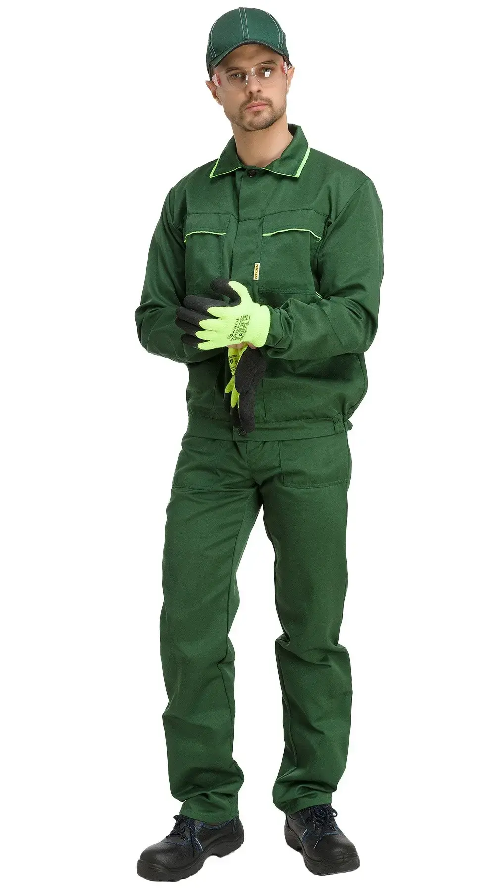 Костюм рабочий мужской летний RONTA KS622 с полукомбинезоном темно-зеленый, лаймовый
