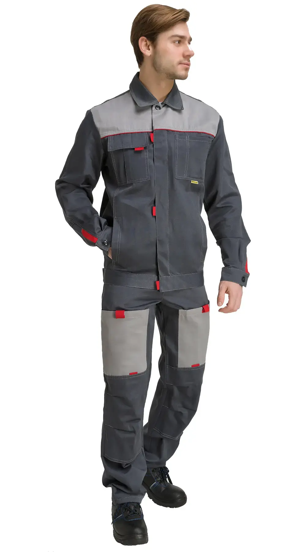 Костюм рабочий мужской летний RONTA KS809 с брюками темно-серый, светло-серый, красный