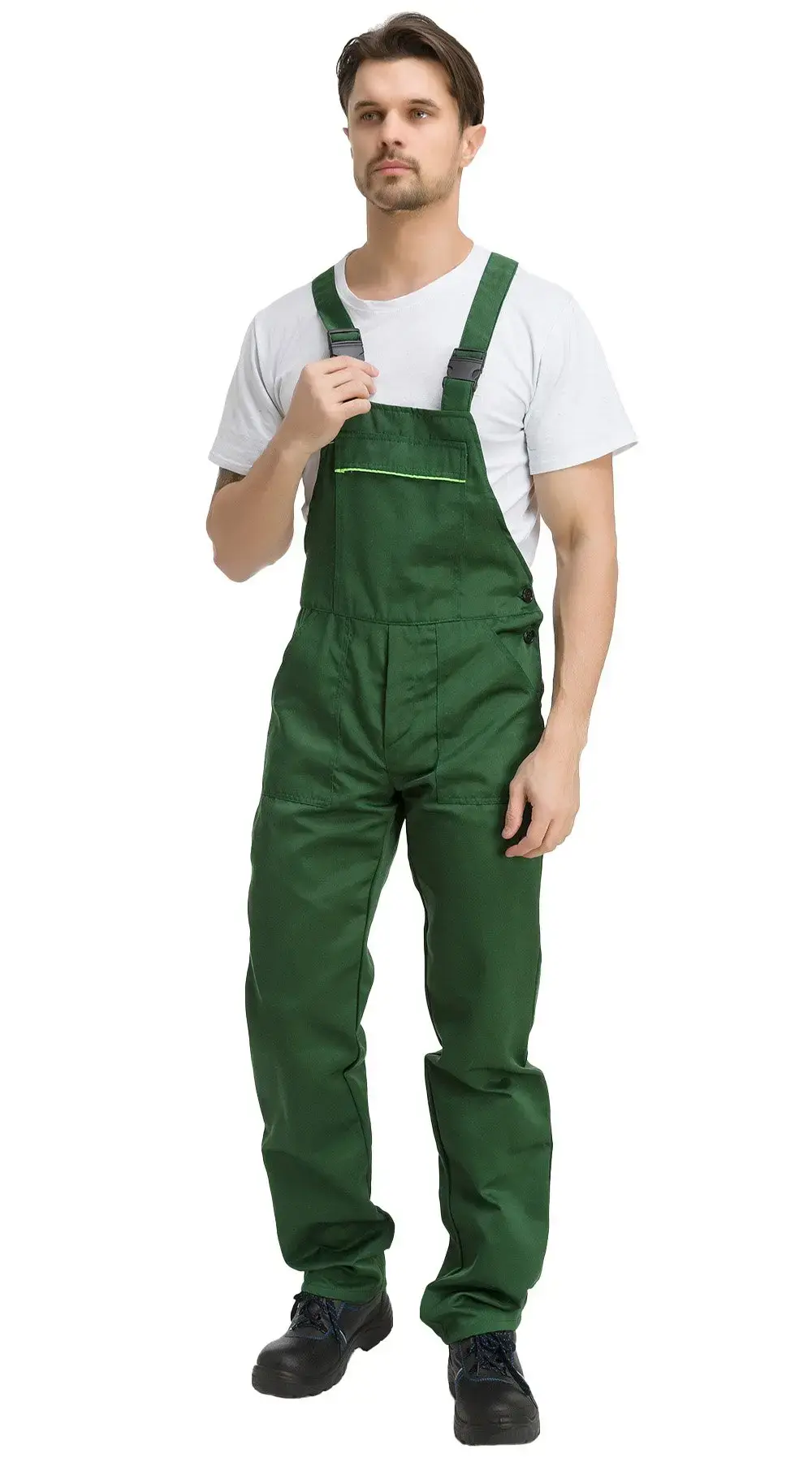 Костюм рабочий мужской летний RONTA KS622 с полукомбинезоном темно-зеленый, лаймовый
