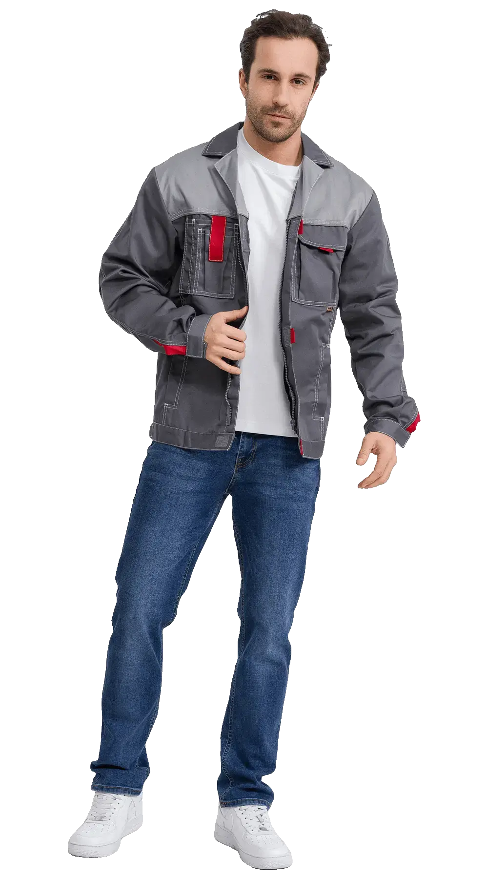 Куртка рабочая мужская летняя RONTA KR3080 темно-серый, светло-серый, красный