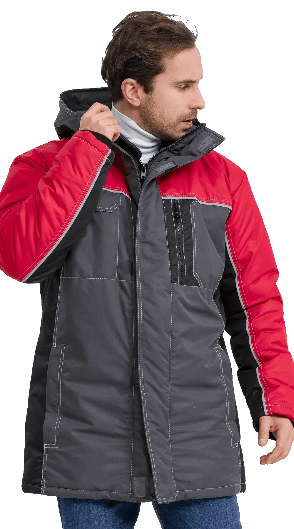 Куртка рабочая мужская зимняя утепленная RONTA KR615 MEMBRANE темно-серая, черная, красная
