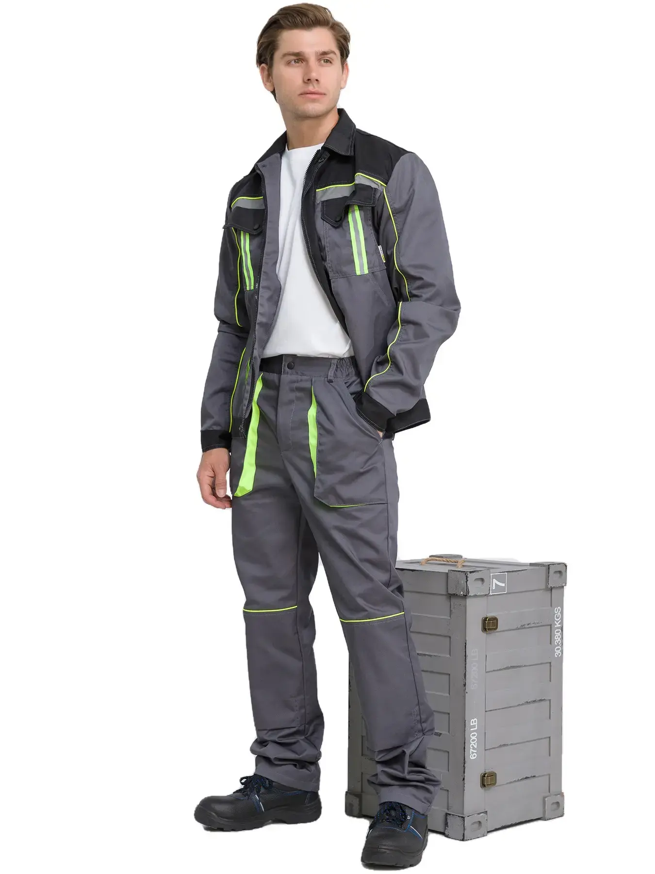 Костюм рабочий мужской летний RONTA KS806 с брюками темно-серый, черный, лаймовый
