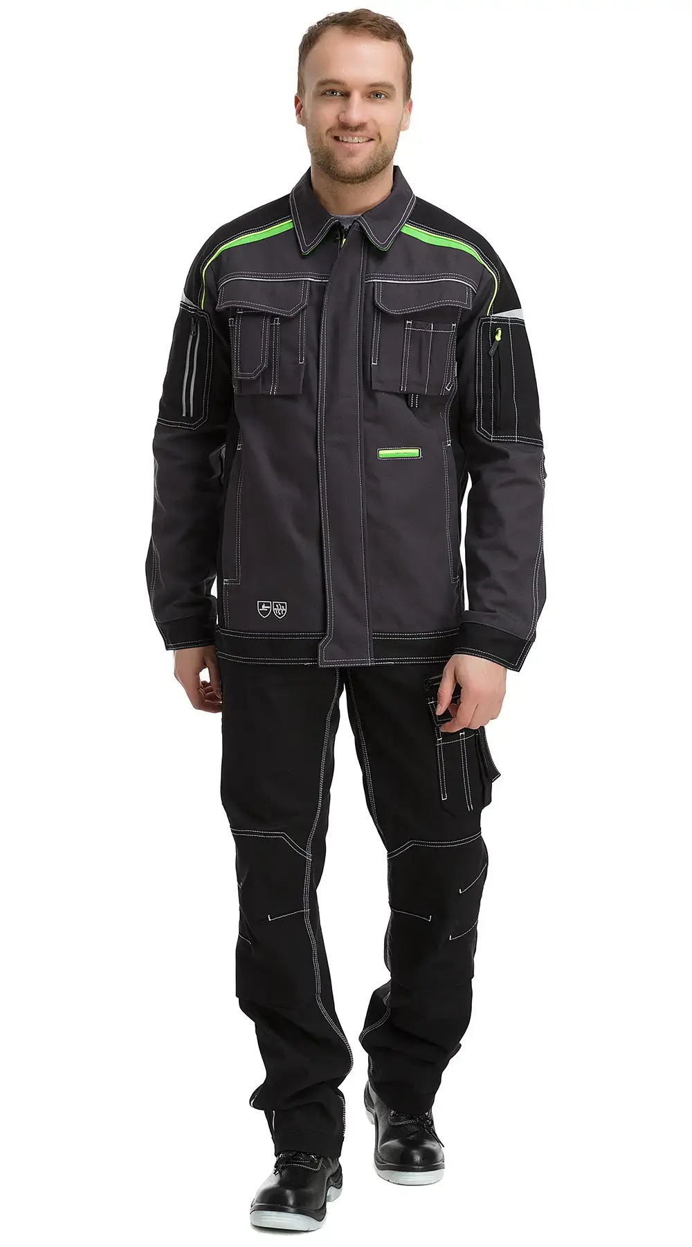 Куртка рабочая мужская летняя Техноавия "Стокгольм-Лайм" темно-серый, черный, лаймовый