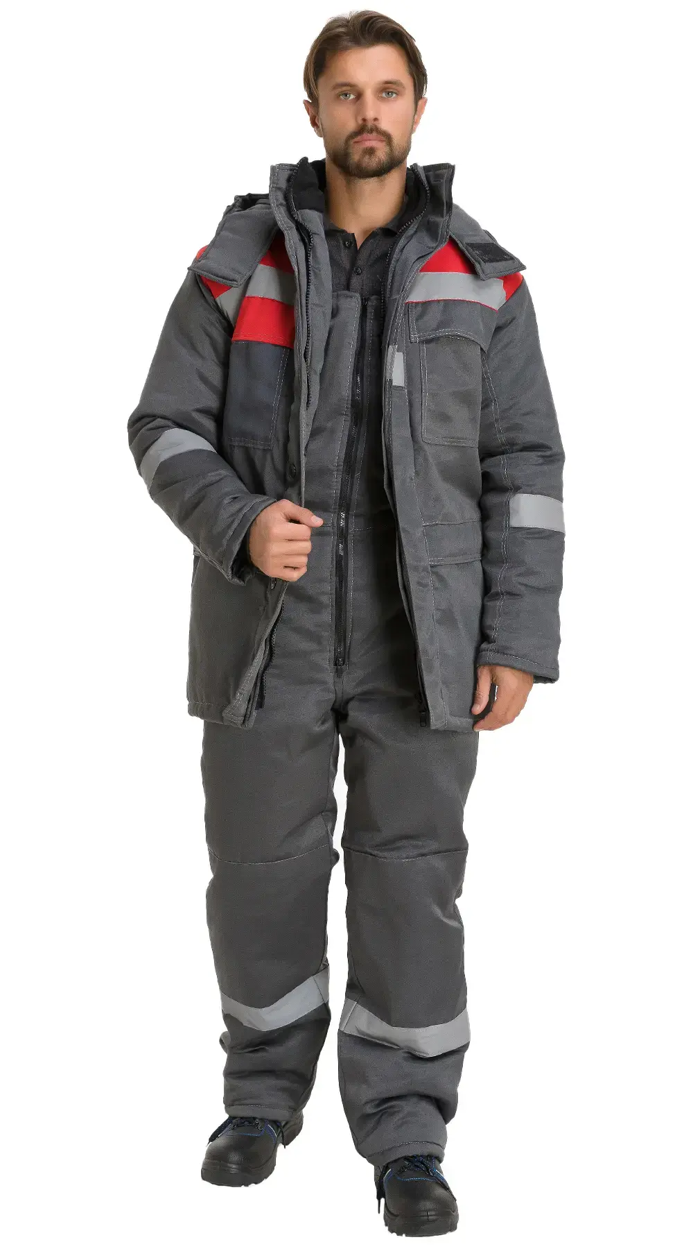 Костюм рабочий мужской утепленный зимний RONTA KS241 темно-серый, красный