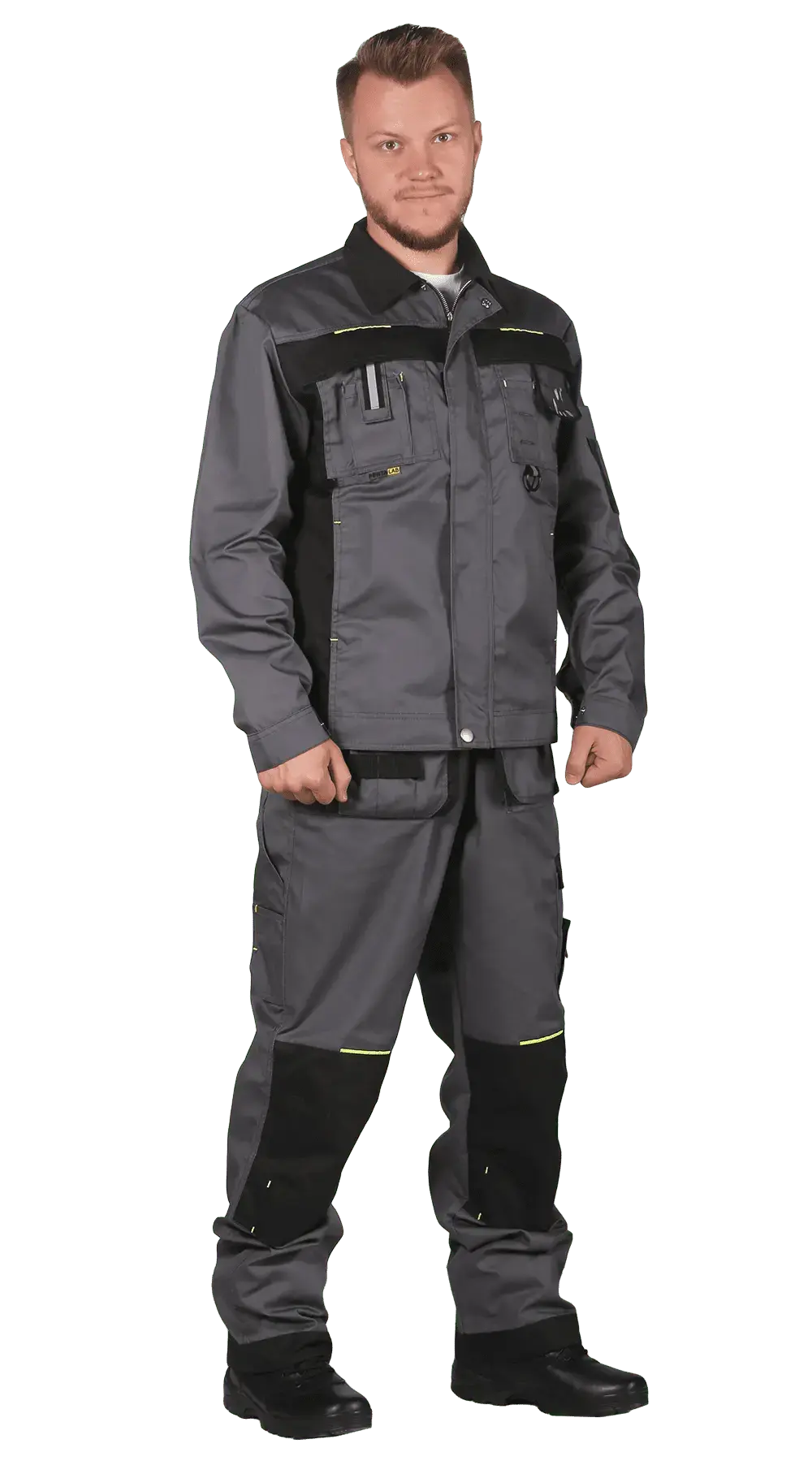 Костюм рабочий мужской летний RONTA KS813 с полукомбинезоном темно-серый, черный, лаймовый