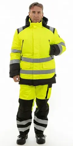 Зимняя сигнальная куртка-парка BRODEKS KW217, желтый/черный  Зимняя сигнальная куртка-парка BRODEKS KW217, желтый/черный