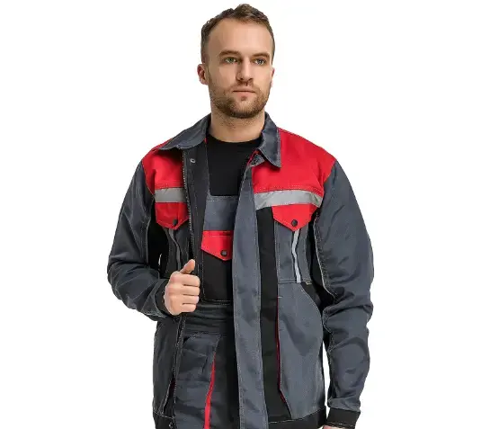 Костюм рабочий мужской летний RONTA KS818 с полукомбинезоном темно-серый, черный, красный