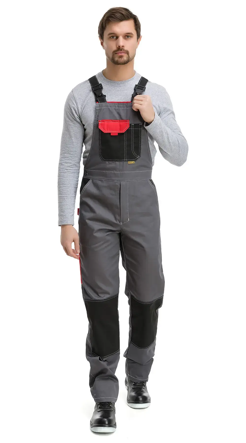 Костюм рабочий мужской летний RONTA KS212 с полукомбинезоном темно-серый, красный, черный