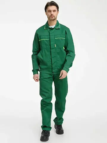 Костюм рабочий мужской летний RONTA KS622 с полукомбинезоном темно-зеленый, лаймовый