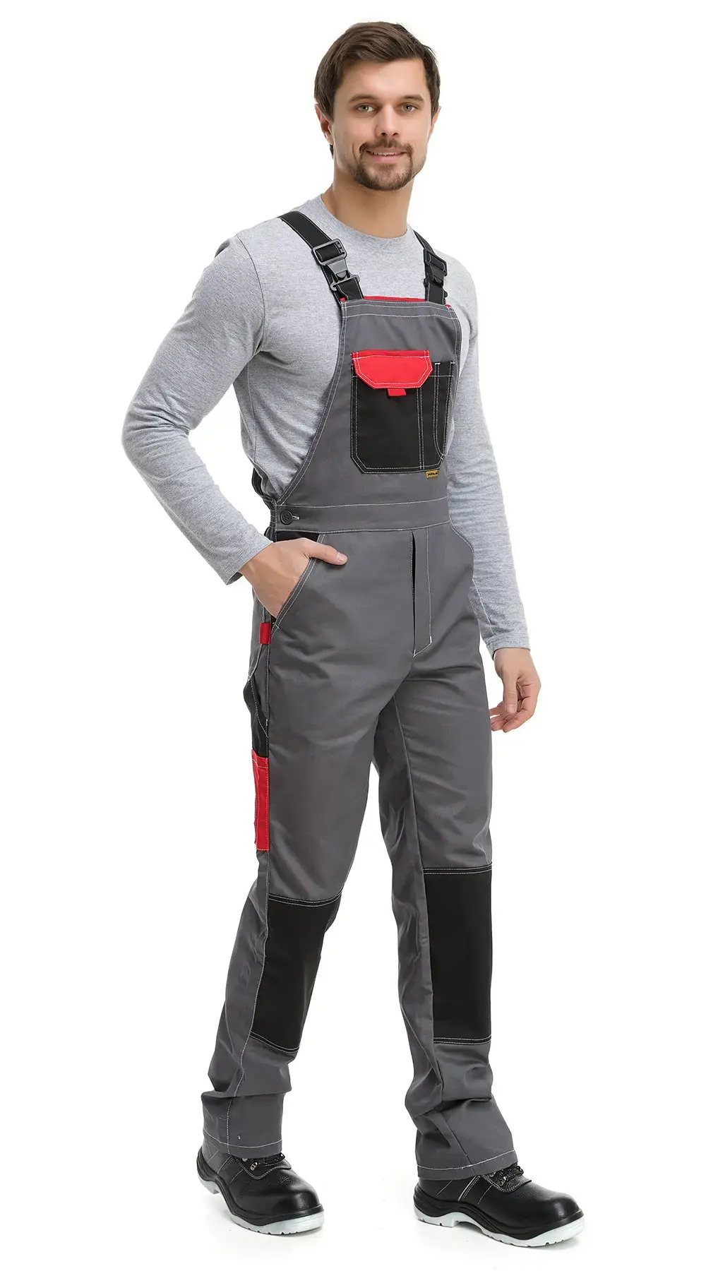 Костюм рабочий мужской летний RONTA KS212 с полукомбинезоном темно-серый, красный, черный