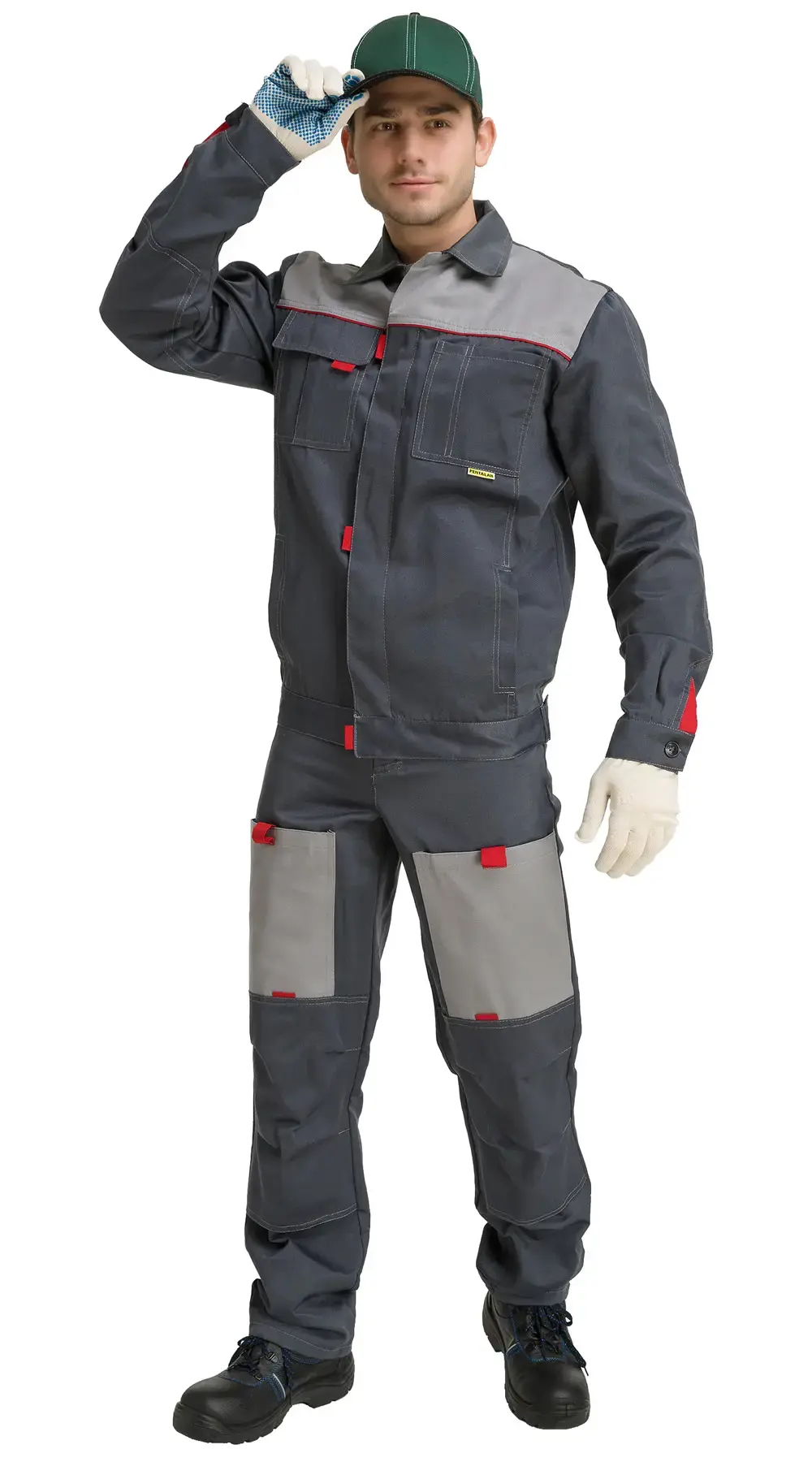 Костюм рабочий мужской летний RONTA KS809 с брюками темно-серый, светло-серый, красный