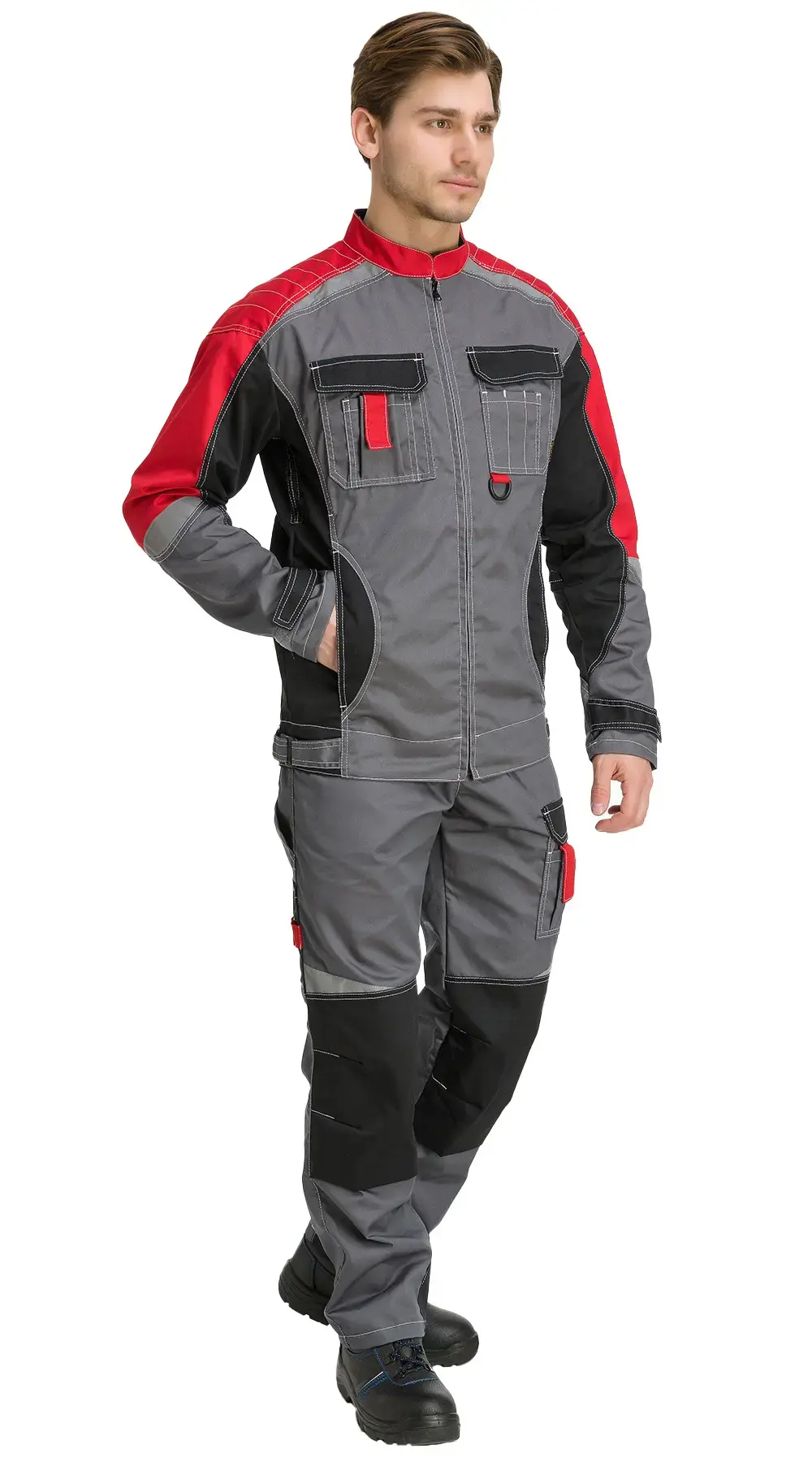 Костюм рабочий мужской летний RONTA KS206 с брюками темно-серый, черный, красный