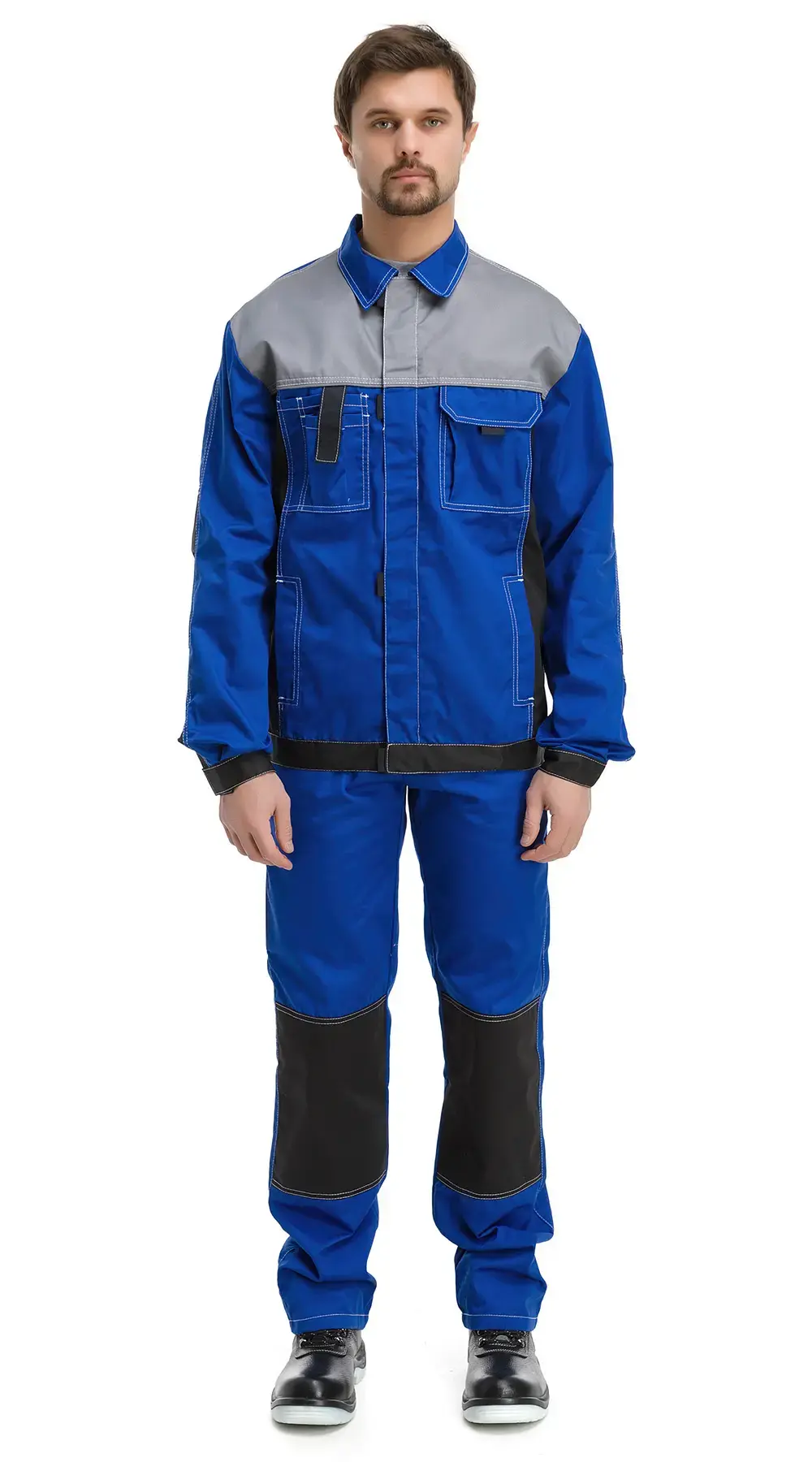 Костюм рабочий мужской летний RONTA KS212 с полукомбинезоном васильковый, серый, черный