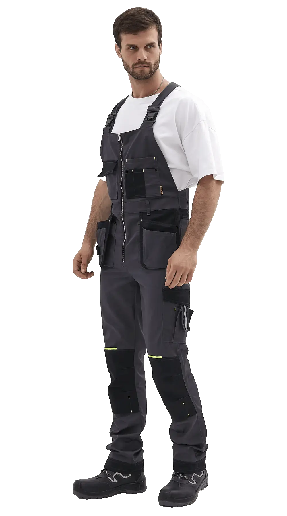 Полукомбинезон рабочий мужской летний RONTA PL813 темно-серый, черный, лаймовый