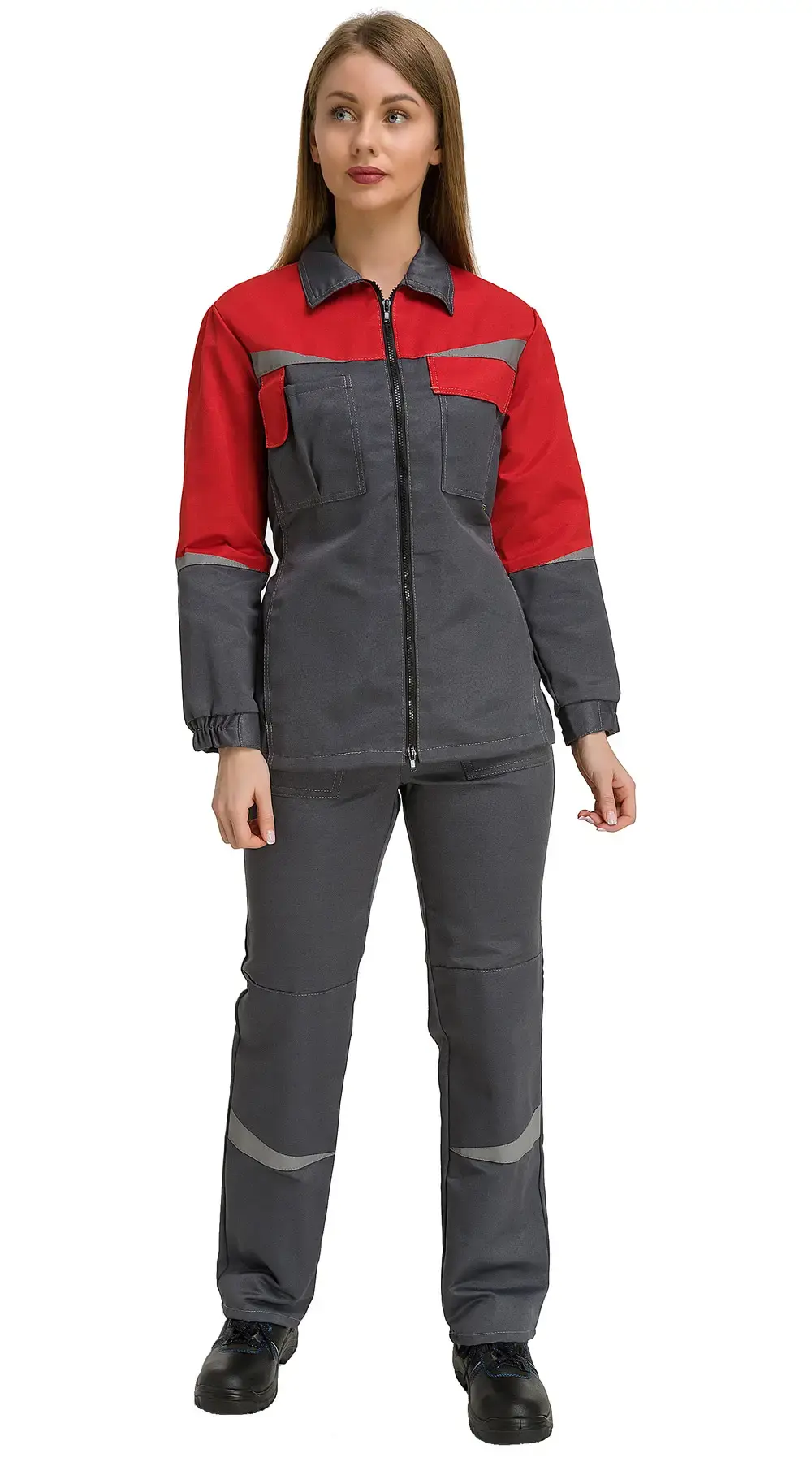 Костюм рабочий женский летний RONTA KS625 с брюками темно-серый, красный