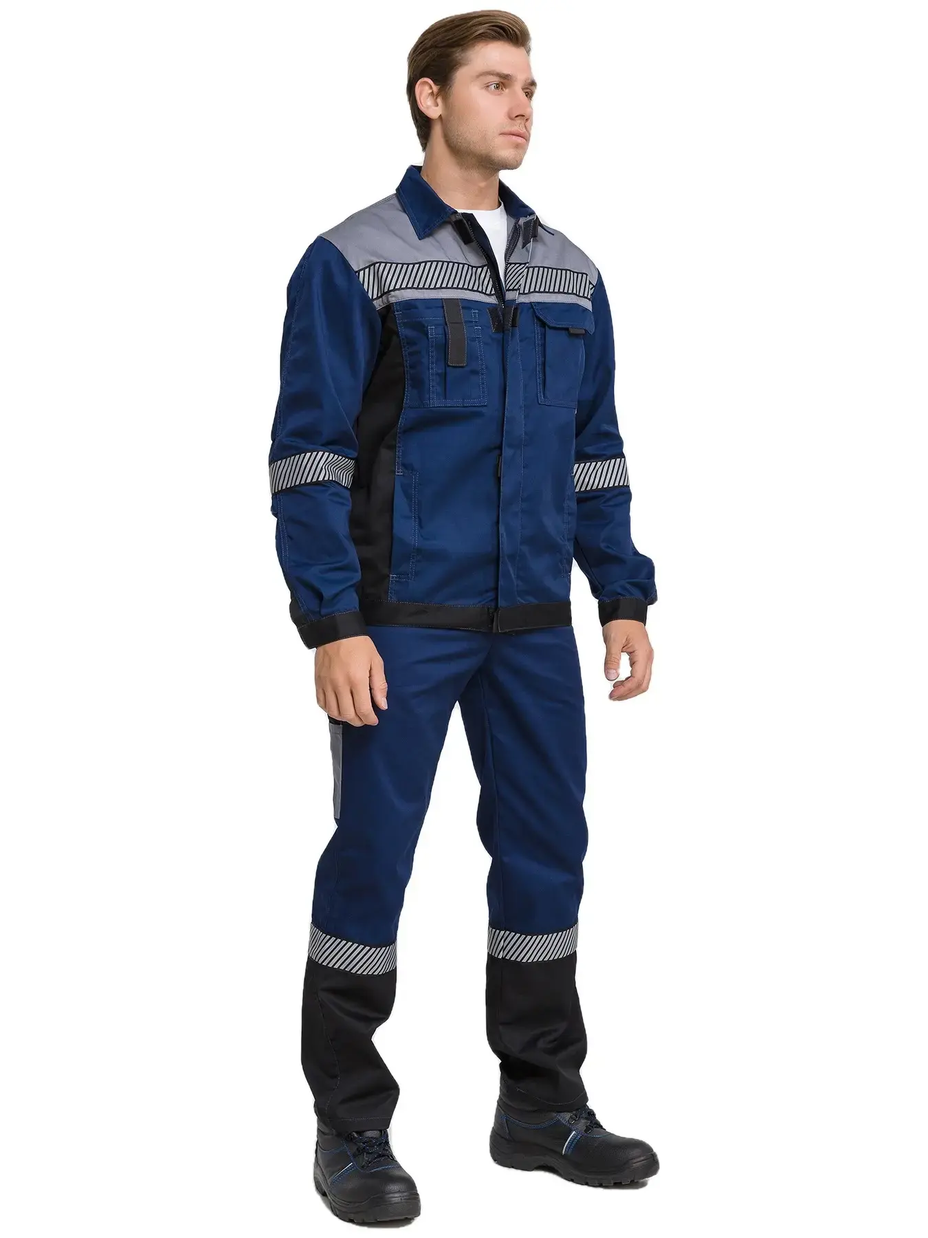 Костюм рабочий мужской летний RONTA KS262 с полукомбинезоном темно-синий, серый, черный