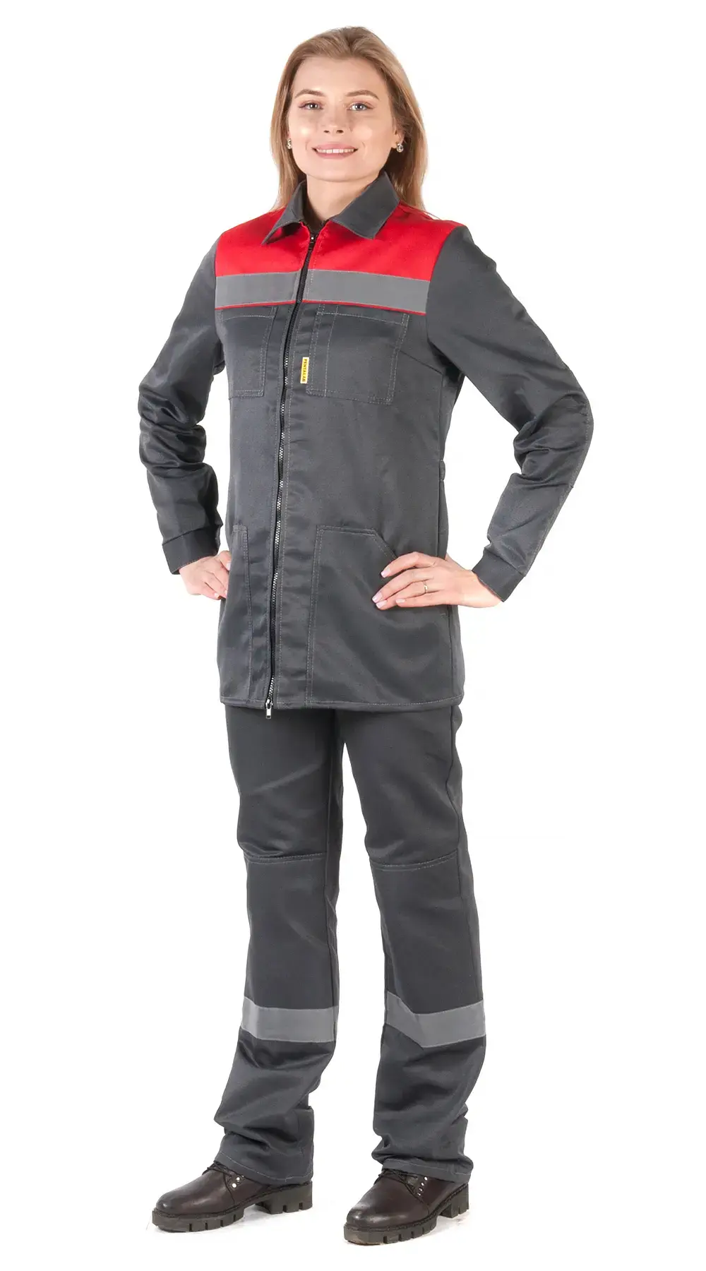 Костюм рабочий женский летний RONTA KS815 с брюками темно-серый, красный