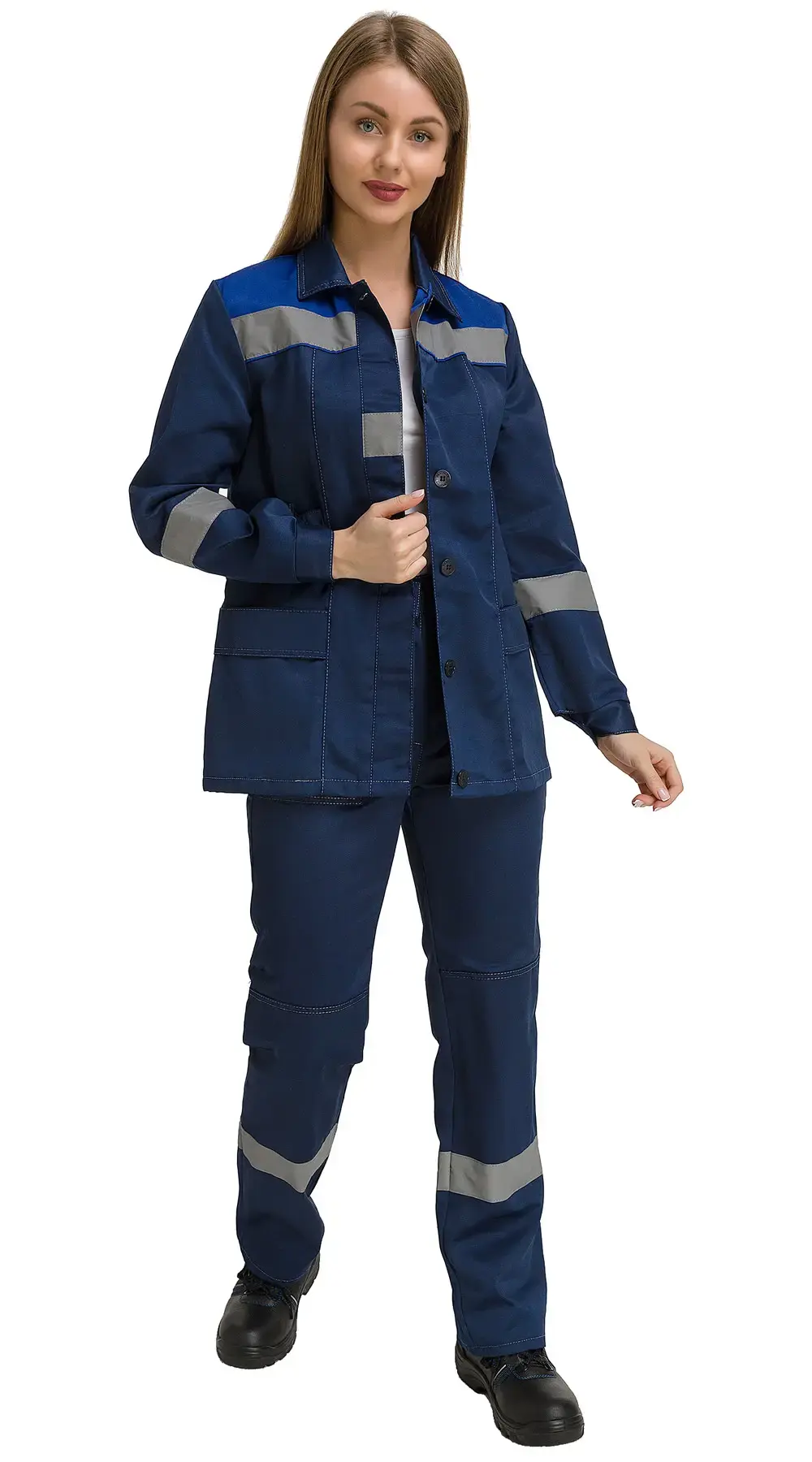 Костюм рабочий женский летний RONTA KS815 с брюками темно-синий, васильковый