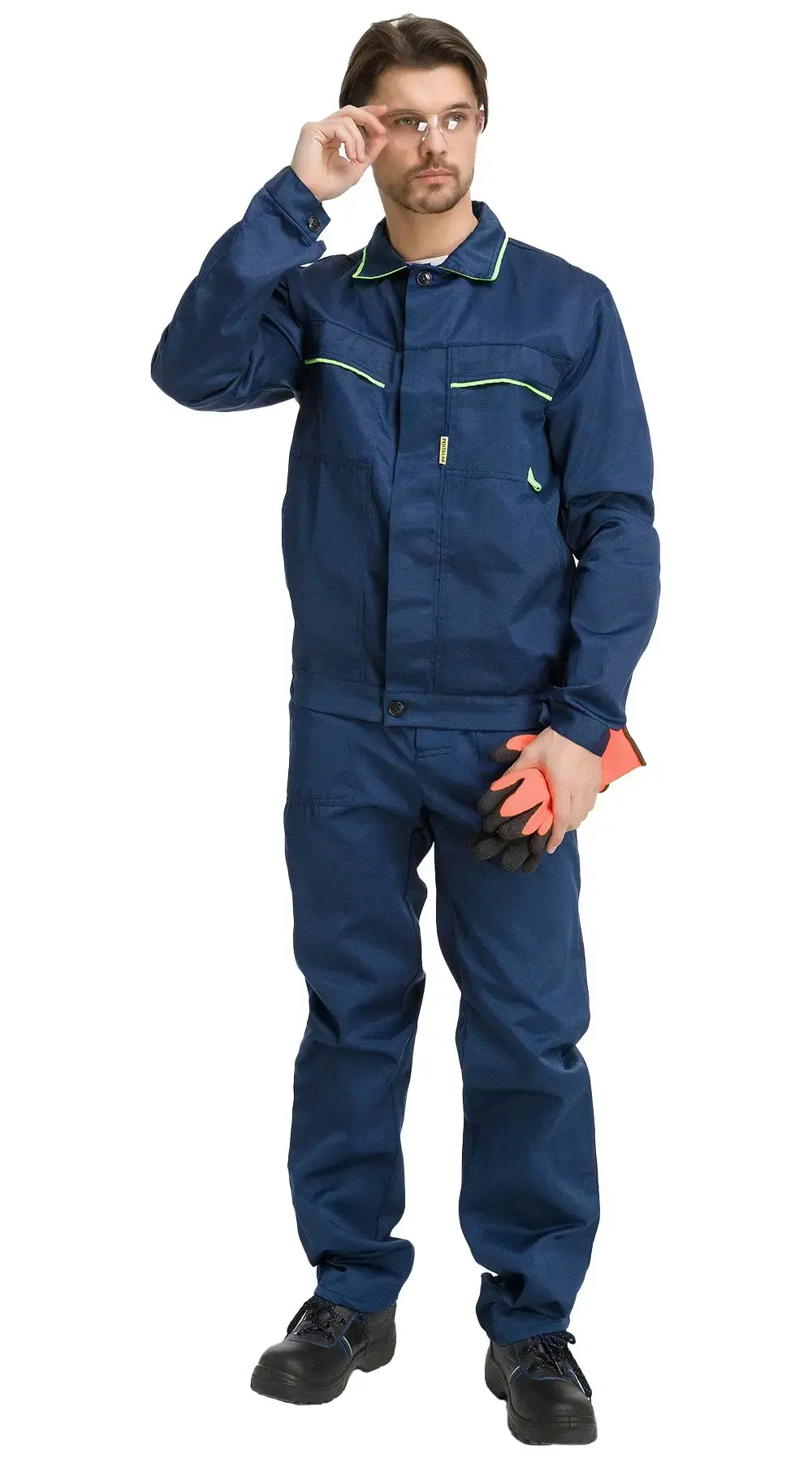 Костюм рабочий мужской летний RONTA KS621 с брюками темно-синий, лаймовый