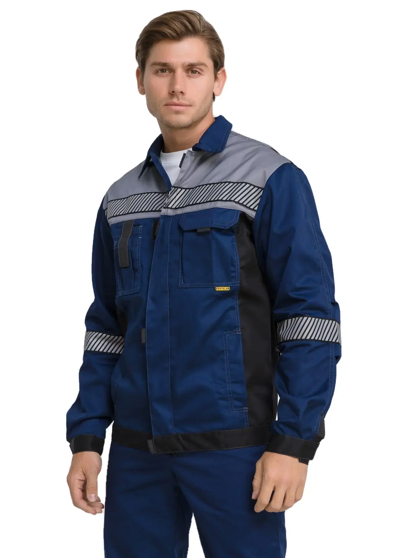 Костюм рабочий мужской летний RONTA KS262 с полукомбинезоном темно-синий, серый, черный