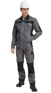 Костюм рабочий мужской летний RONTA KS810 с полукомбинезоном темно-серый, черный, лаймовый