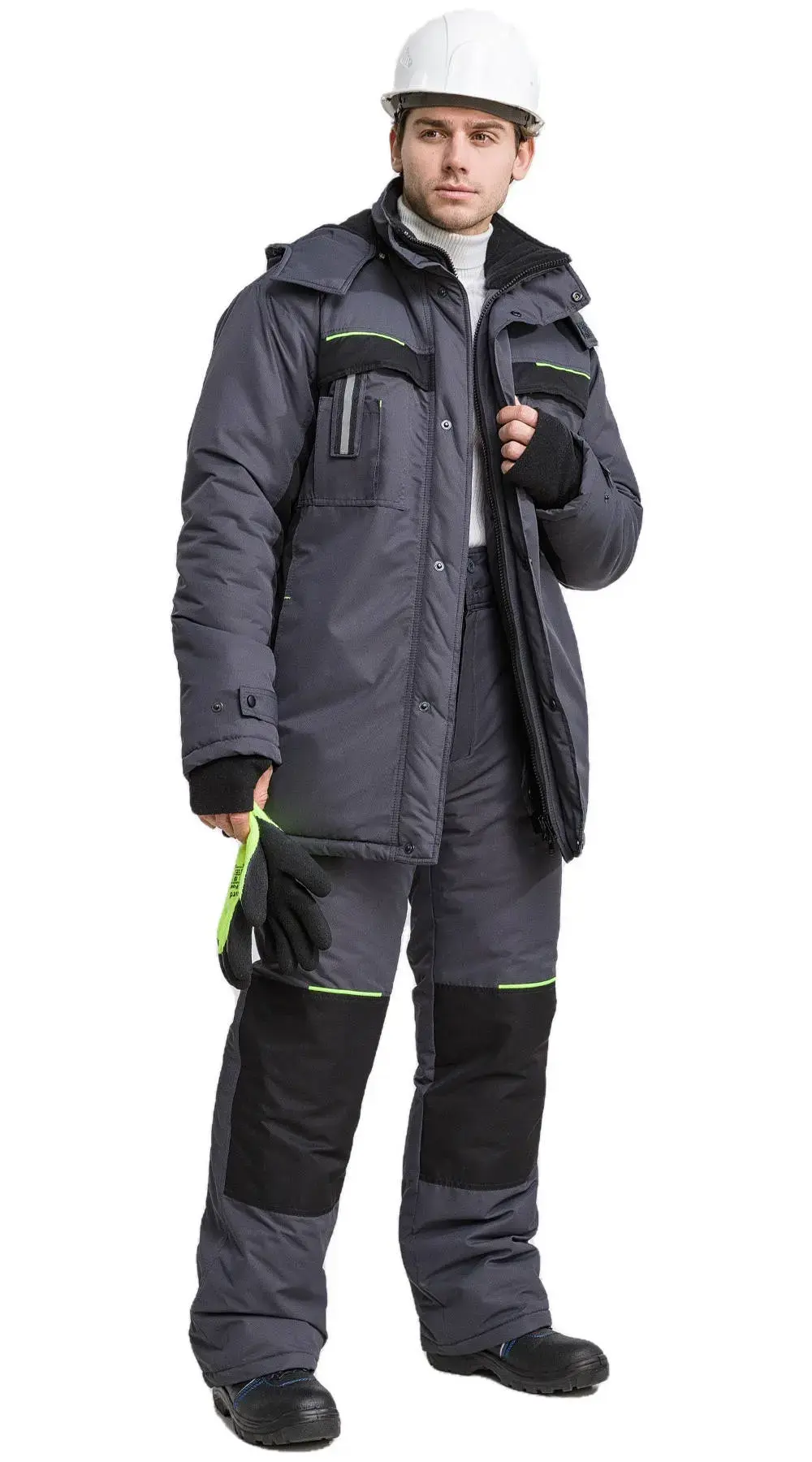 Костюм рабочий мужской утепленный зимний RONTA KS930 MEMBRANE темно-серый, черный, лаймовый