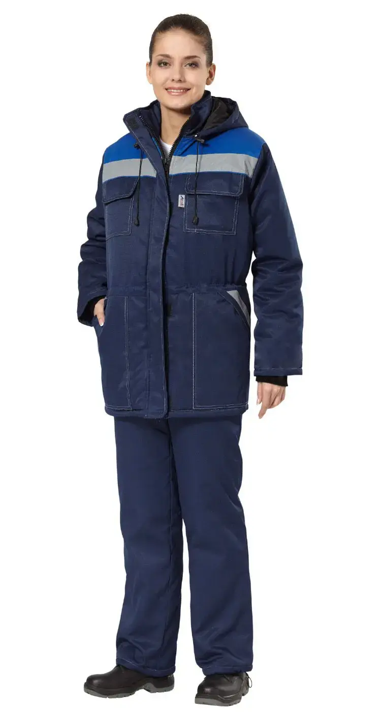 Костюм рабочий женский утепленный зимний Авангард "Бригада" темно-синий, васильковый