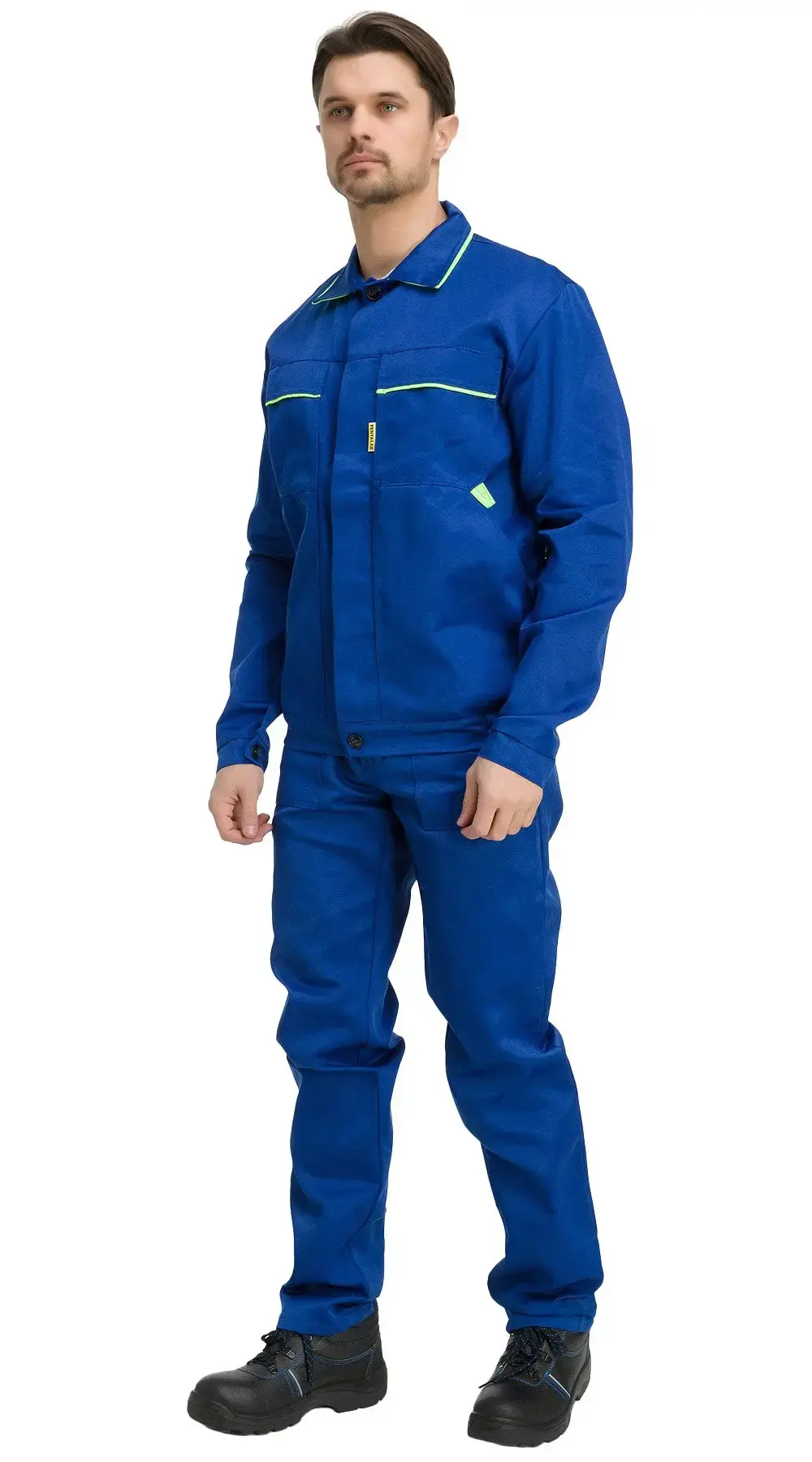 Костюм рабочий мужской летний RONTA KS622 с полукомбинезоном васильковый, лаймовый