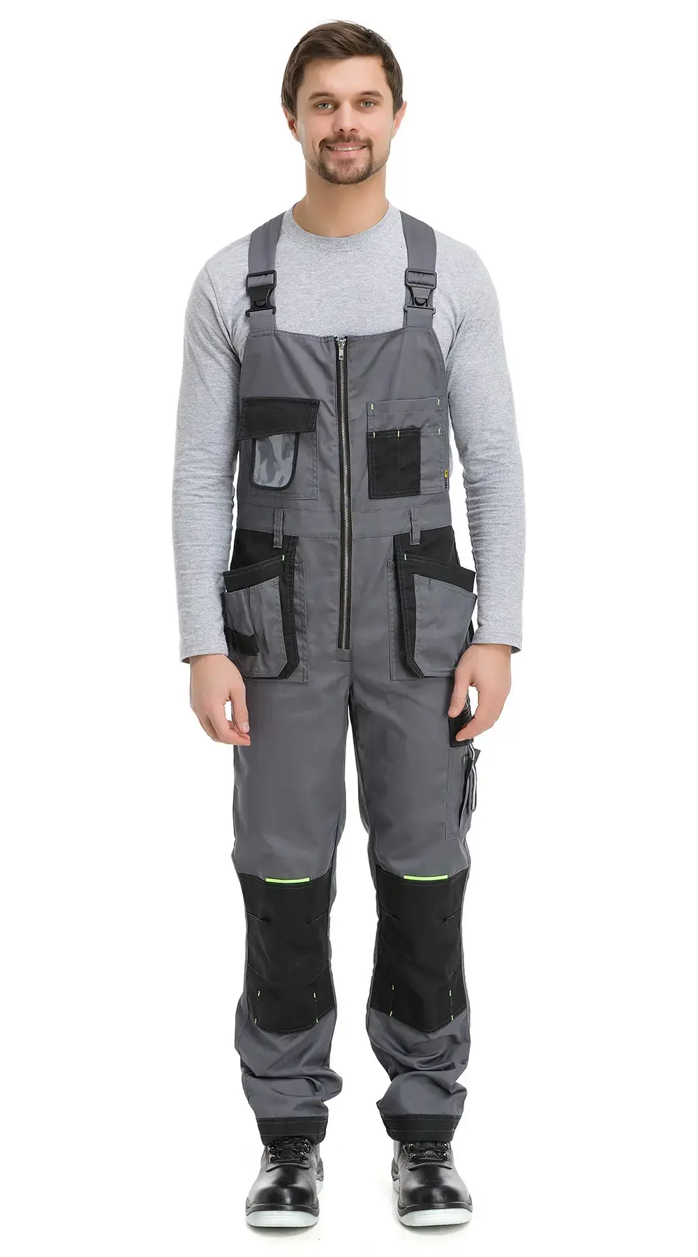 Полукомбинезон рабочий мужской летний RONTA PL205 темно-серый, черный, лаймовый