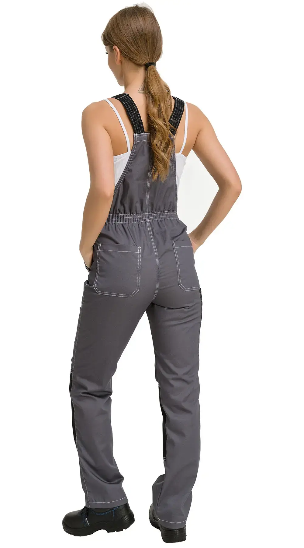 Костюм рабочий женский летний RONTA KS215 с полукомбинезоном темно-серый, светло-серый, черный