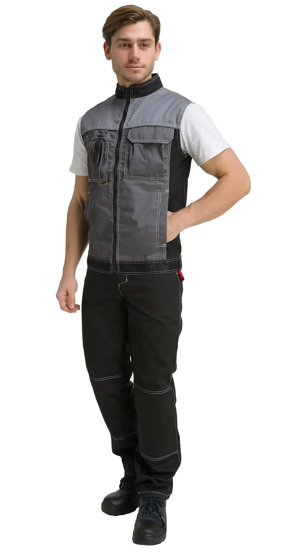 Жилет рабочий мужской летний RONTA JT3246 светло-серый, темно-серый, черный