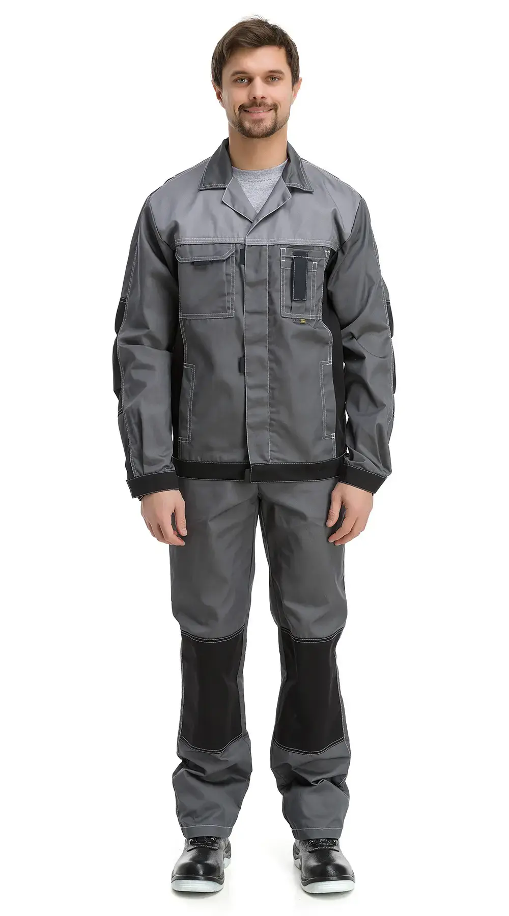 Костюм рабочий мужской летний RONTA KS212 с полукомбинезоном темно-серый, серый, черный