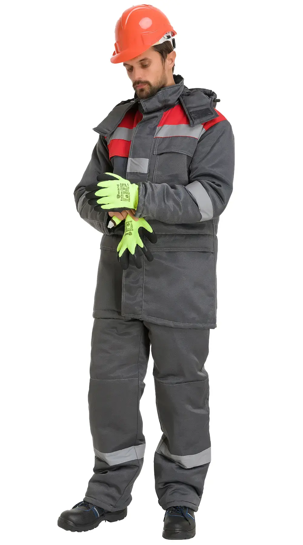 Костюм рабочий мужской утепленный зимний RONTA KS242 с полукомбинезоном темно-серый, красный