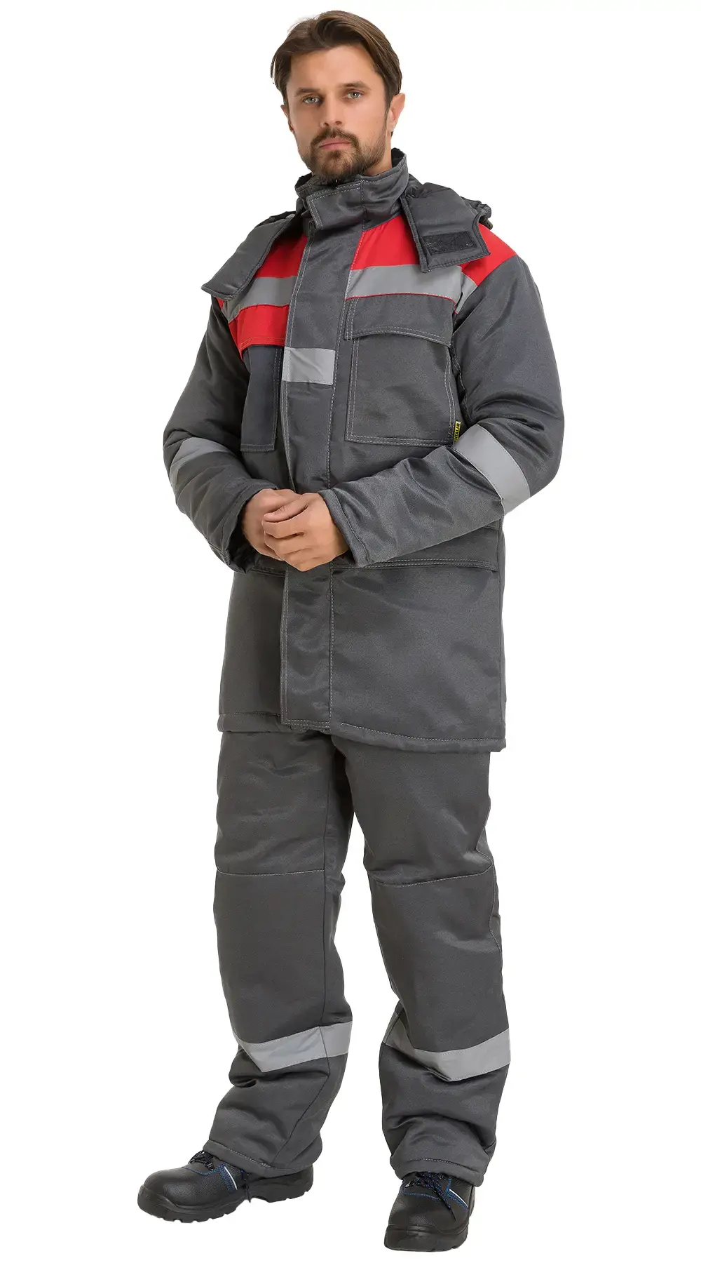 Костюм рабочий мужской утепленный зимний RONTA KS241 темно-серый, красный