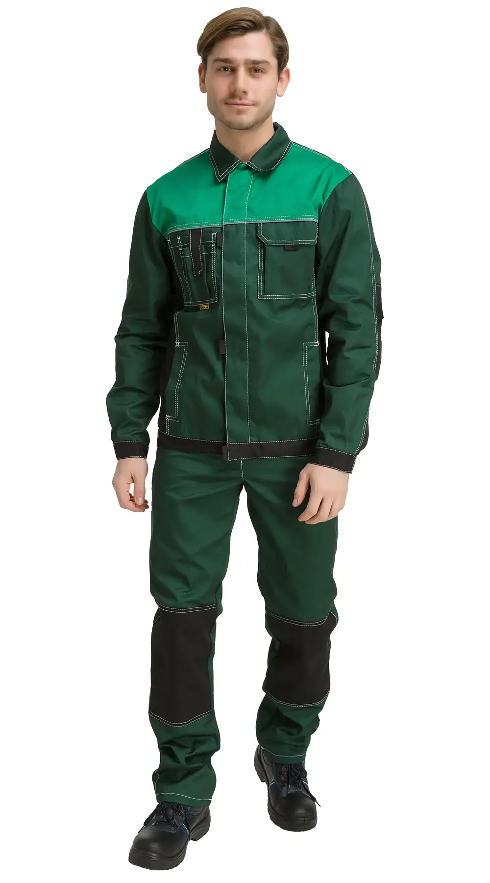 Костюм рабочий мужской летний RONTA KS212 с полукомбинезоном темно-зеленый, светло-зеленый, черный