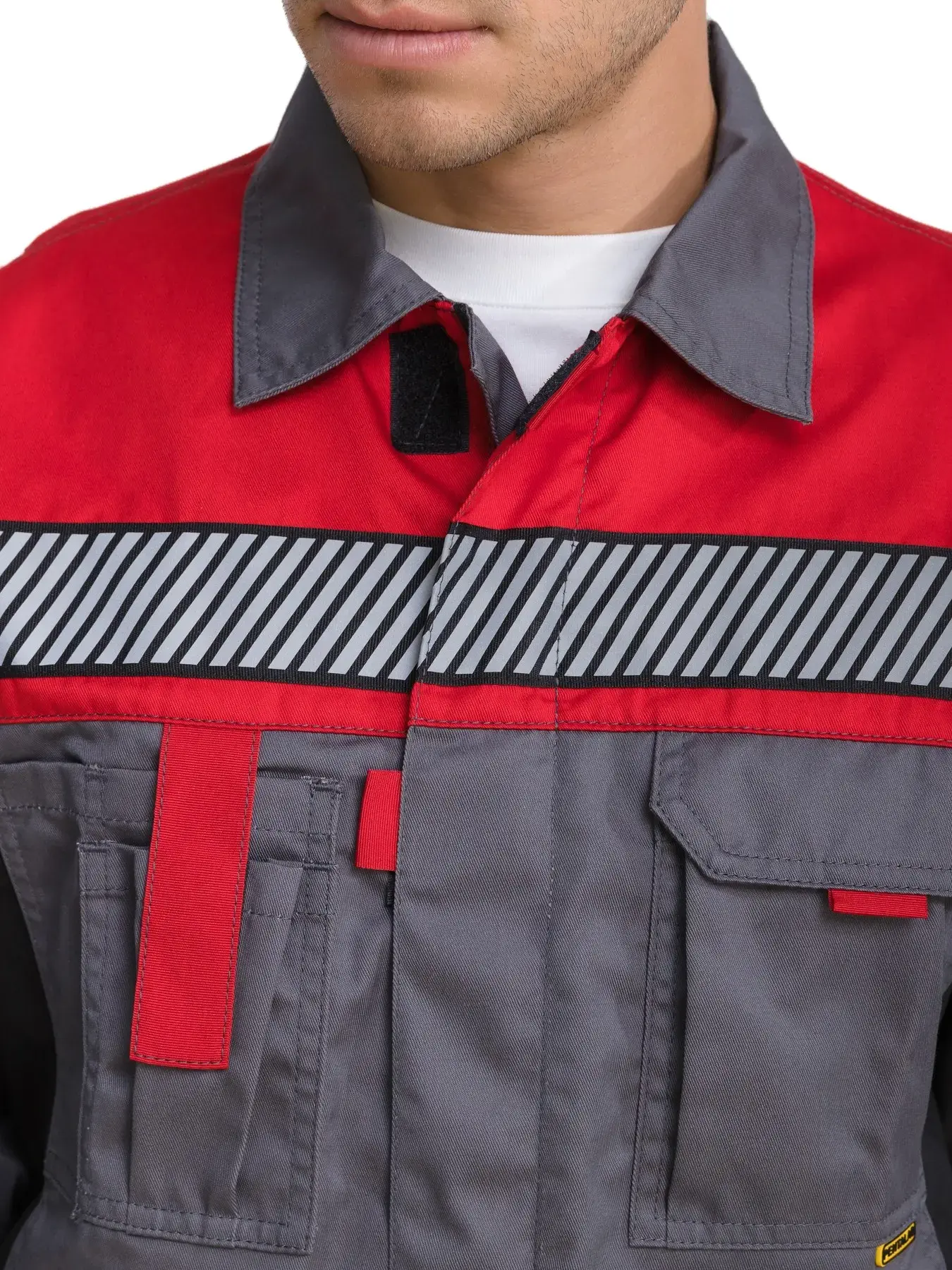 Костюм рабочий мужской летний RONTA KS262 с полукомбинезоном темно-серый, красный, черный